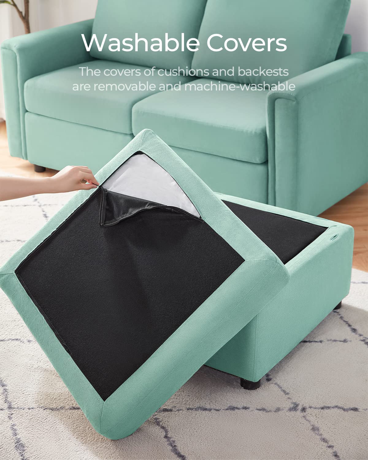 LINSY HOME Modular Sectional Sofa with Storage | Washable & Customizable Couch with Ottoman | Convertible Living Room Furniture for Small Spaces | Teal Blue Modern Sofa for Apartments and Home Theater