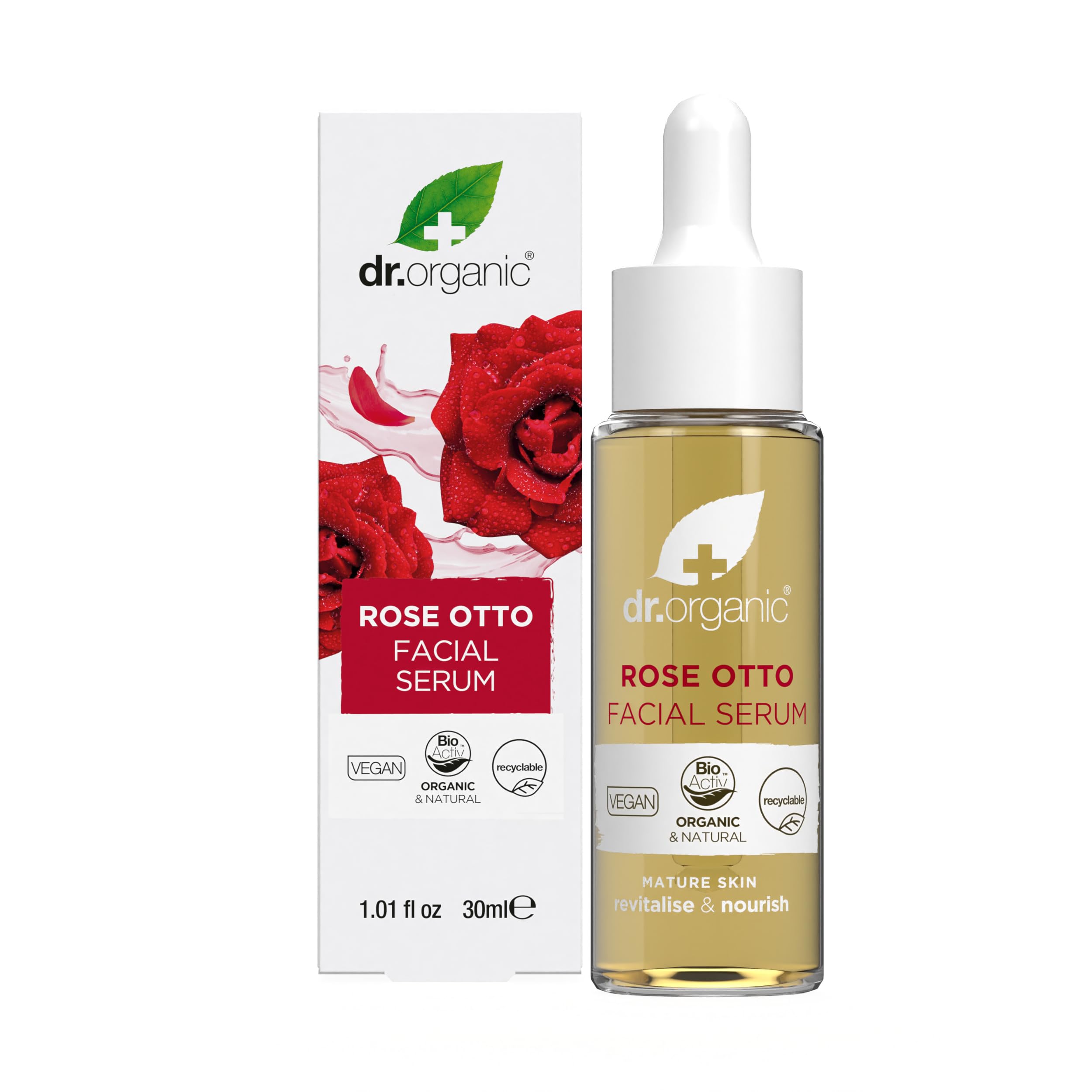Dr Organic Rose Otto Facial Serum - 30ml | Hydrating & Anti-Aging Face Serum for Glowing Skin | Perfect for Daily Skincare Routine & Nighttime Treatment