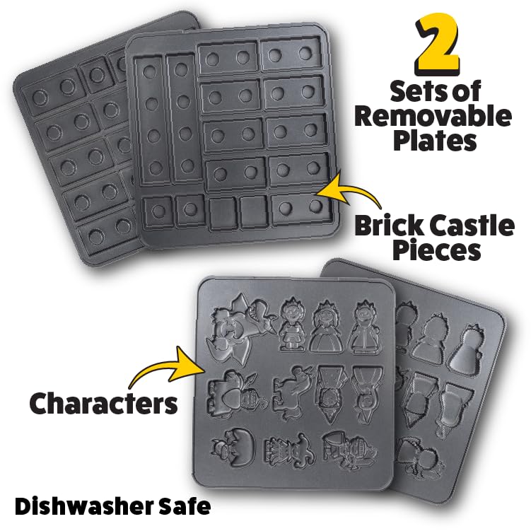 Fantasy Castle Waffle Maker - Electric Nonstick Waffle Iron with 4 Removable Plates (Dishwasher Safe) - Create Fun Waffles & Pancakes in Brick, Knight, Princess & Dragon Shapes - Perfect Kids Gift for Birthday & Family Breakfast Time