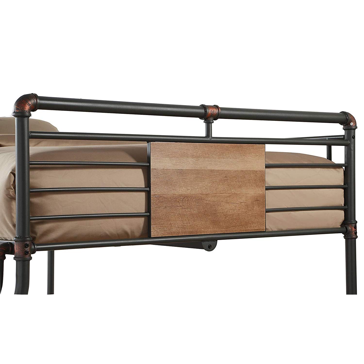 Benjara Full Over Queen Metal Bunk Bed with Ladder - Black & Brown - Space Saving Bunk Bed for Kids, Teens, Guest Rooms & Small Spaces
