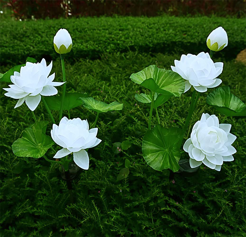 2 Pack Solar Lotus Flower Lights - Waterproof Outdoor Solar Garden Lights for Pathway, Lawn, Patio, Yard - Decorative Solar Stake Landscape Lighting (White) | Perfect for Garden Decor, Walkway Illumination & Backyard Ambience