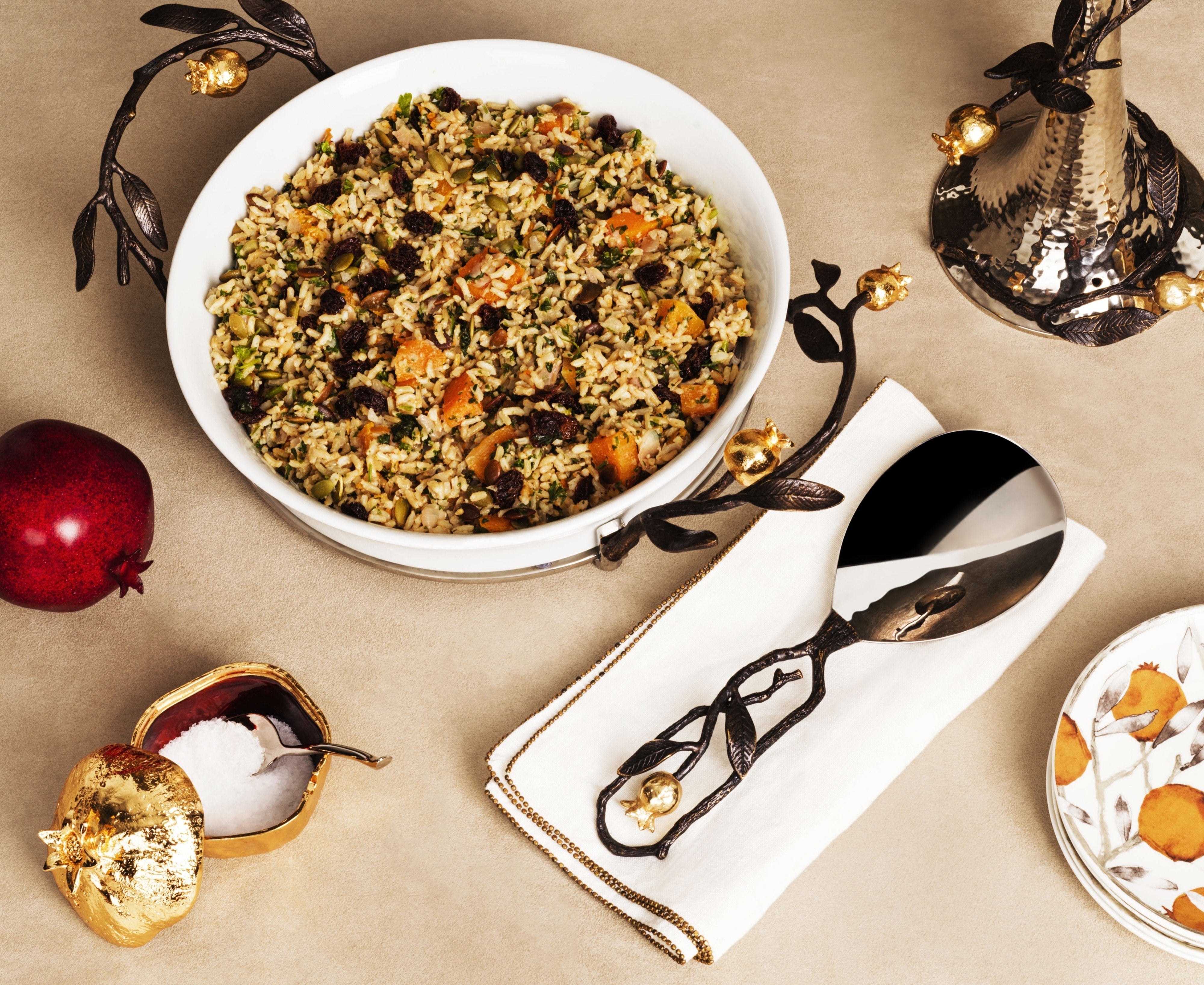 Premium Stainless Steel Pomegranate Rice Serving Spoon - Durable Kitchen Utensil for Rice, Pasta & Salads - Perfect for Dinner Parties, Buffets & Family Meals