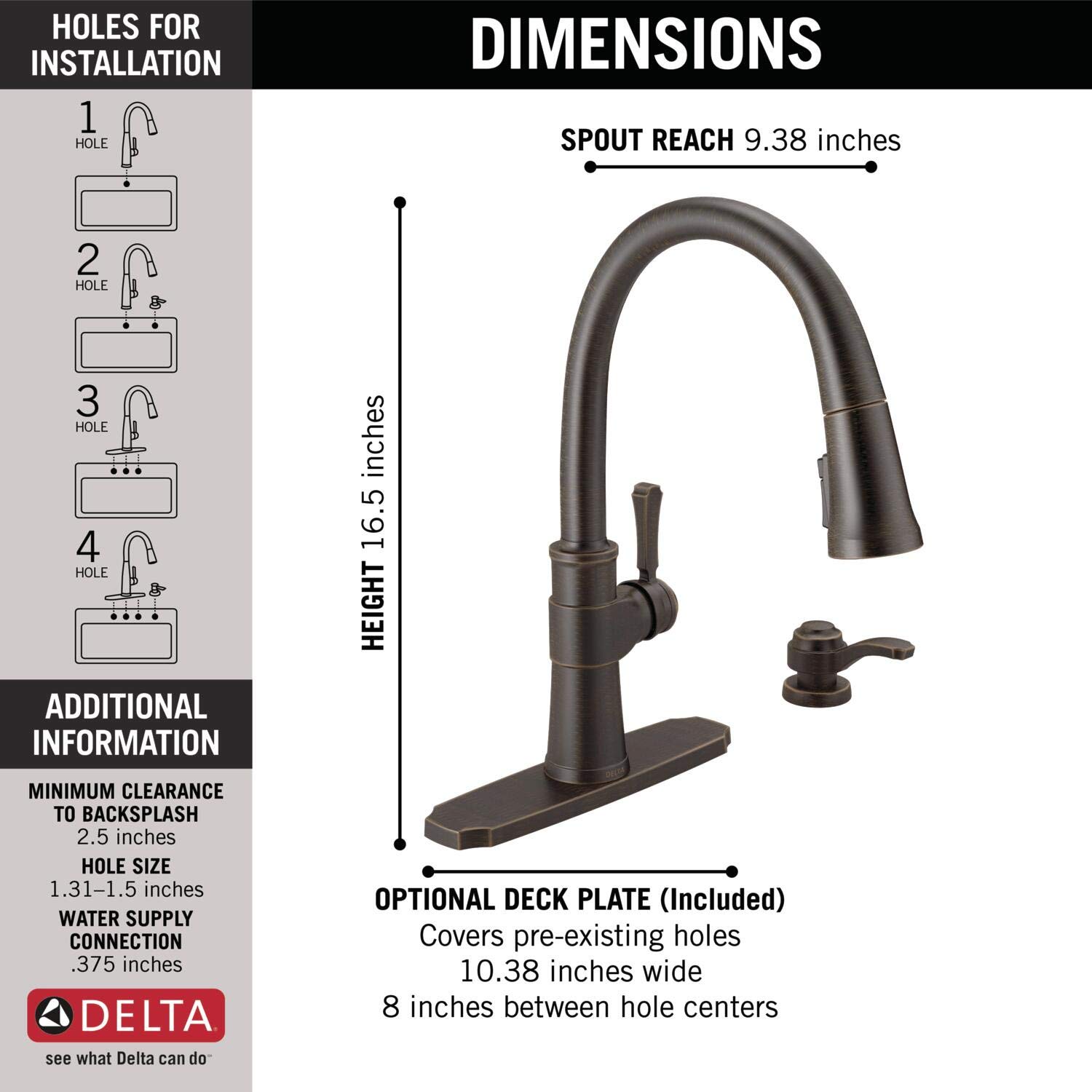 Delta Faucet Spargo Oil Rubbed Bronze Kitchen Faucet with Pull Down Sprayer and Soap Dispenser - Venetian Bronze 19964Z-RBSD-DST - Perfect for Modern Farmhouse and Industrial Style Kitchens