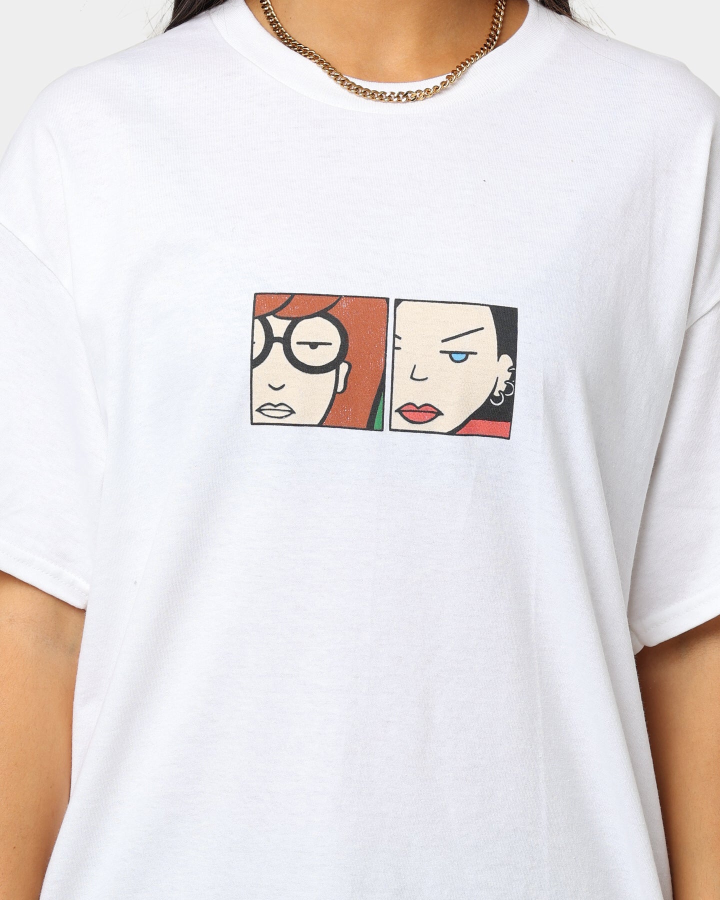 American Thrift X Daria Girls' White Graphic T-Shirt - Casual Cotton Tee for Everyday Wear & Street Style Outfits