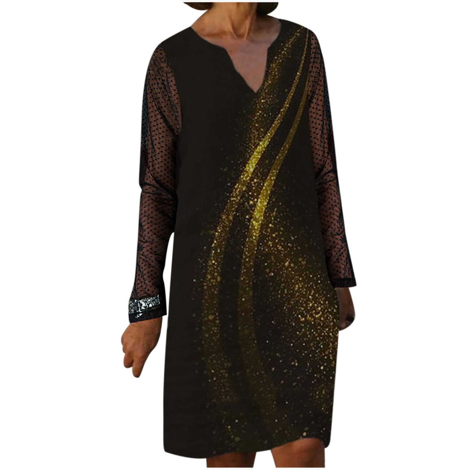 Sexy Tie-Dye Long Sleeve Mini Dress for Women - V-Neck Lace Patchwork Wedding Guest & Cocktail Party Dress | Elegant Casual Wear for Date Nights, Bridal Showers & Special Occasions
