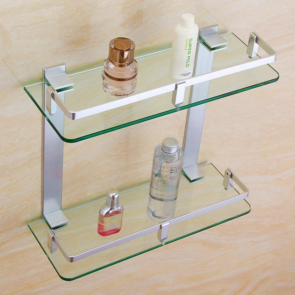 Multifunctional Bathroom Shelf Wall Mount - Space Saving Storage Rack Organizer with Tempered Glass & Anodized Aluminum (7mm) - Perfect for Shower, Toiletries, and Bathroom Organization