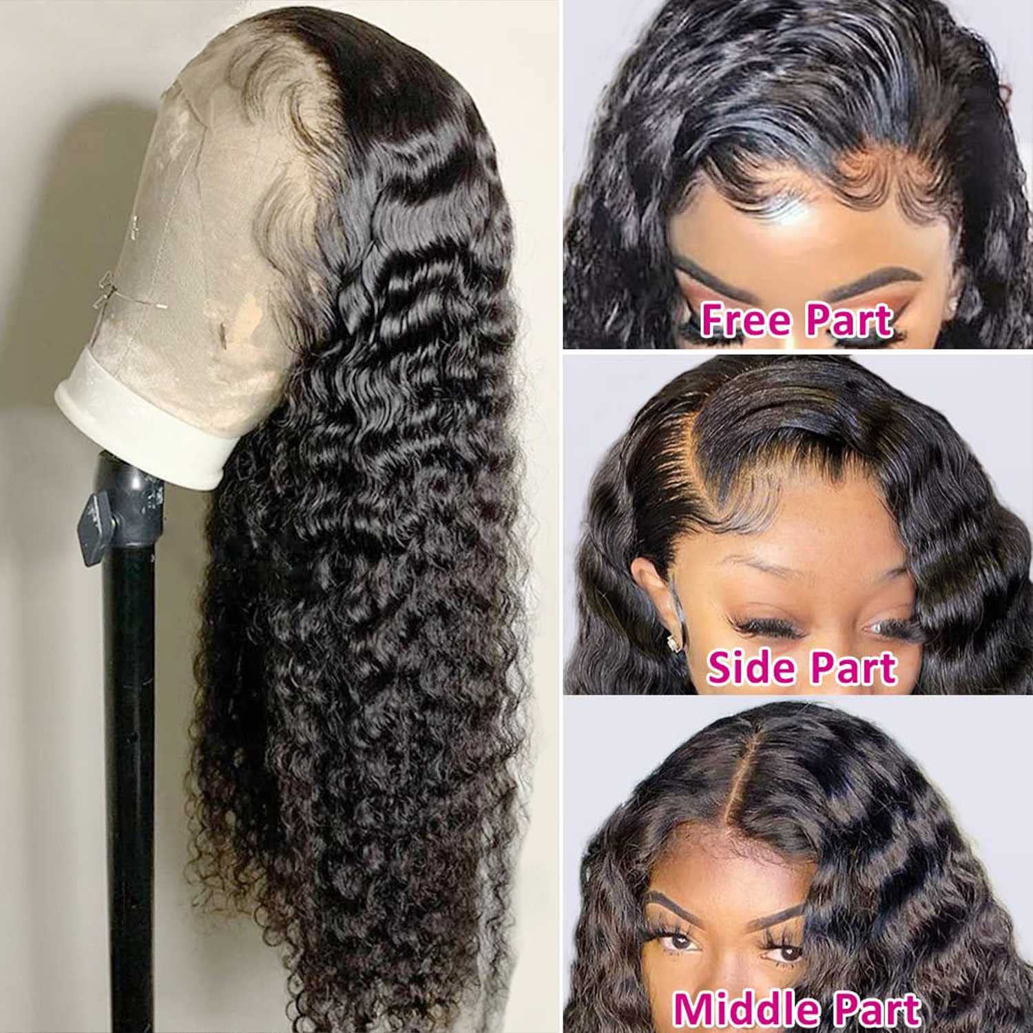 SOVO 13x4 Deep Wave Lace Front Wig - 180% Density Brazilian Virgin Human Hair - Glueless Curly Wigs for Women with Pre-Plucked Baby Hair - 22 Inch Natural Color Wet & Wavy Lace Frontal Wig - Perfect for Daily Wear, Parties, Cosplay and Special Occasions