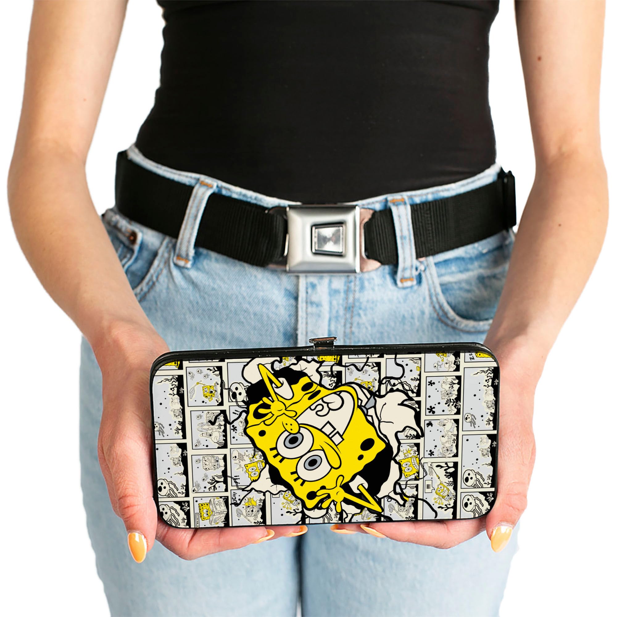 SpongeBob SquarePants Unisex Wallet for Adults - Multicolor Breakthrough Scene Blocks Design with Buckle-down Hinge (7 x 4 Inches) | Perfect Gift for SpongeBob Fans, Everyday Use & Collectors