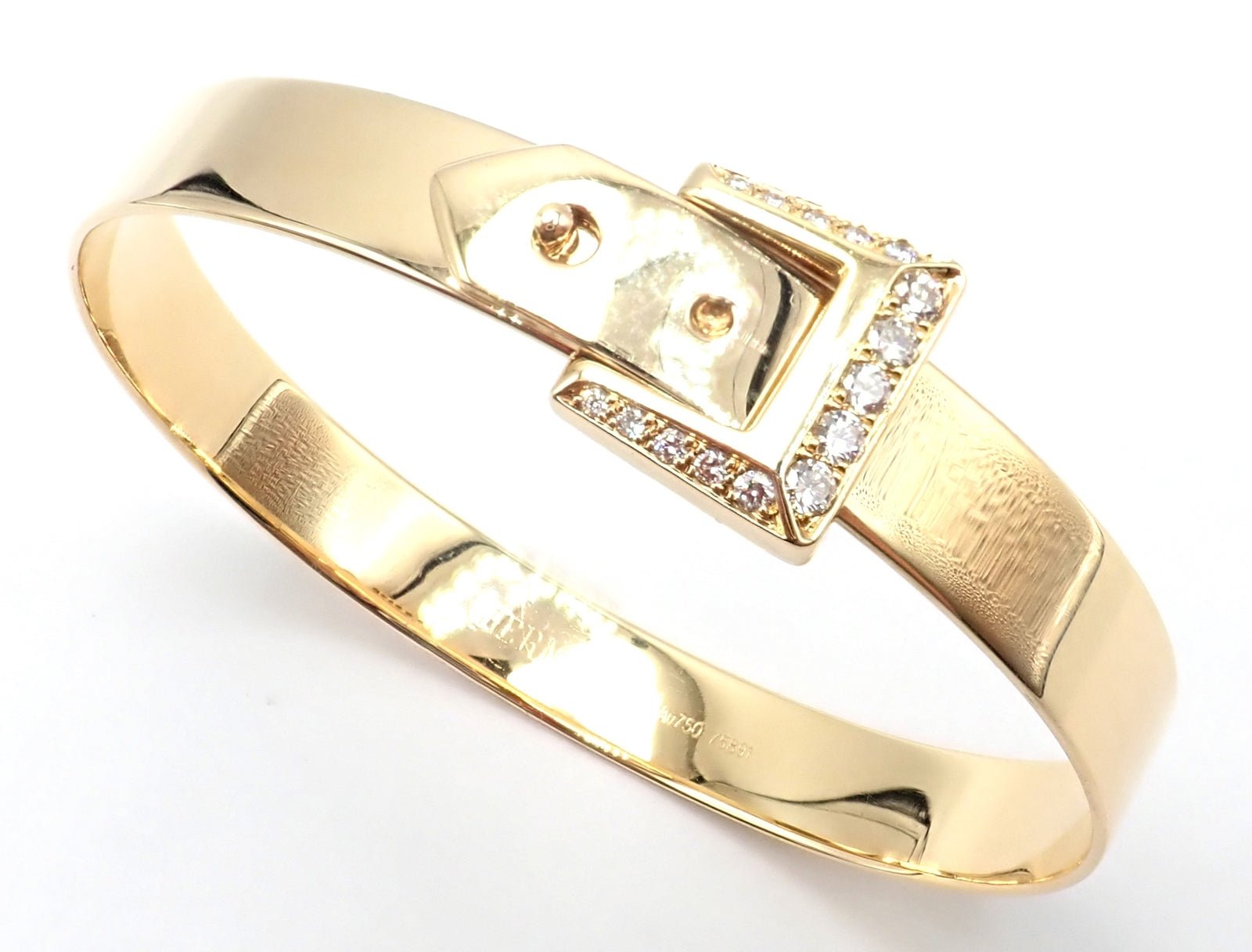 Authentic Hermes 18K Yellow Gold Diamond Buckle Bangle Bracelet for Women - Luxury Jewelry Gift for Anniversary, Birthday & Special Occasions