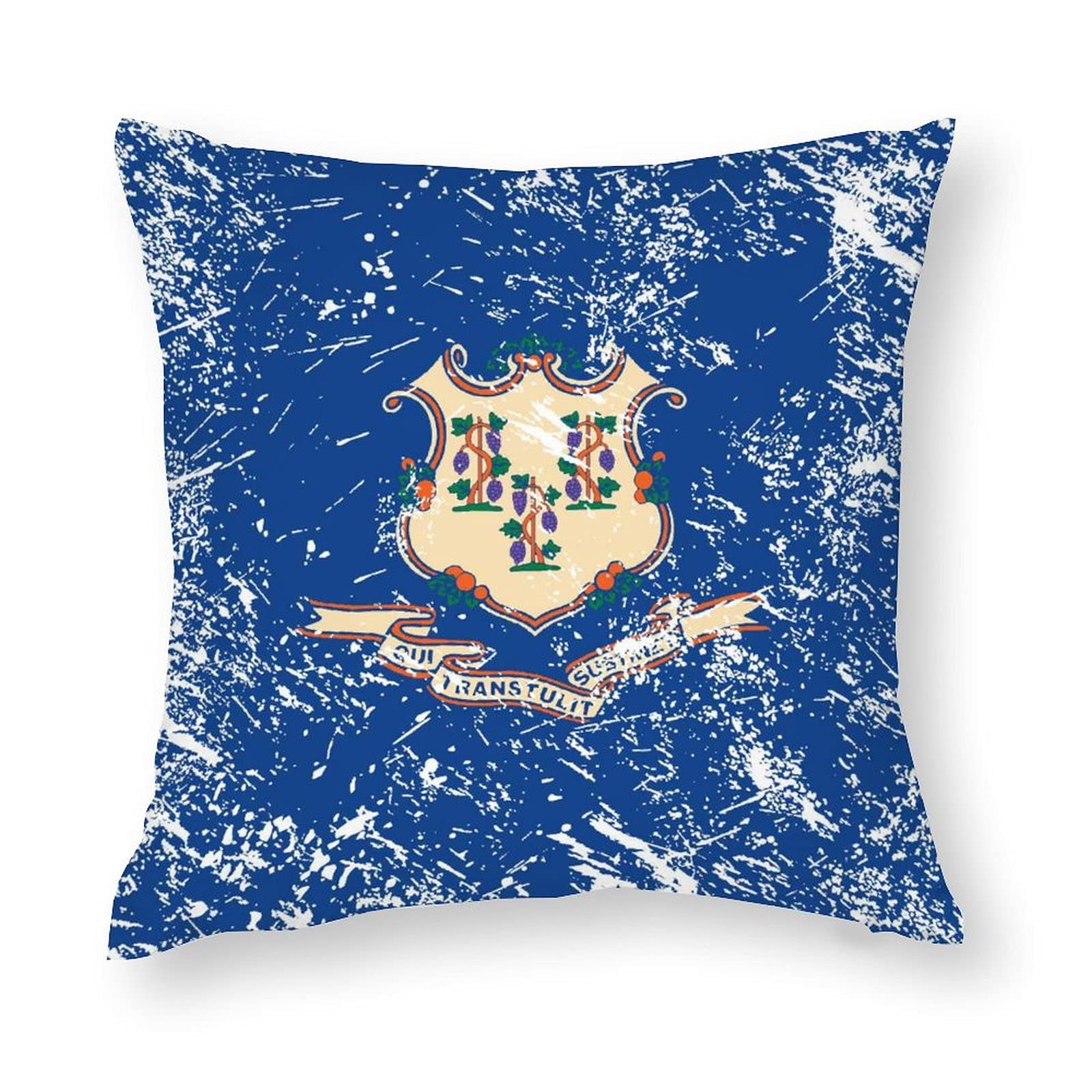 Connecticut State Flag Printed Decorative Throw Pillow Cover - 18x18 Inch Soft Cushion Case for Home, Bedroom, Sofa & Living Room Decor - Perfect for Patriotic Displays, College Dorm Room & Game Day Parties