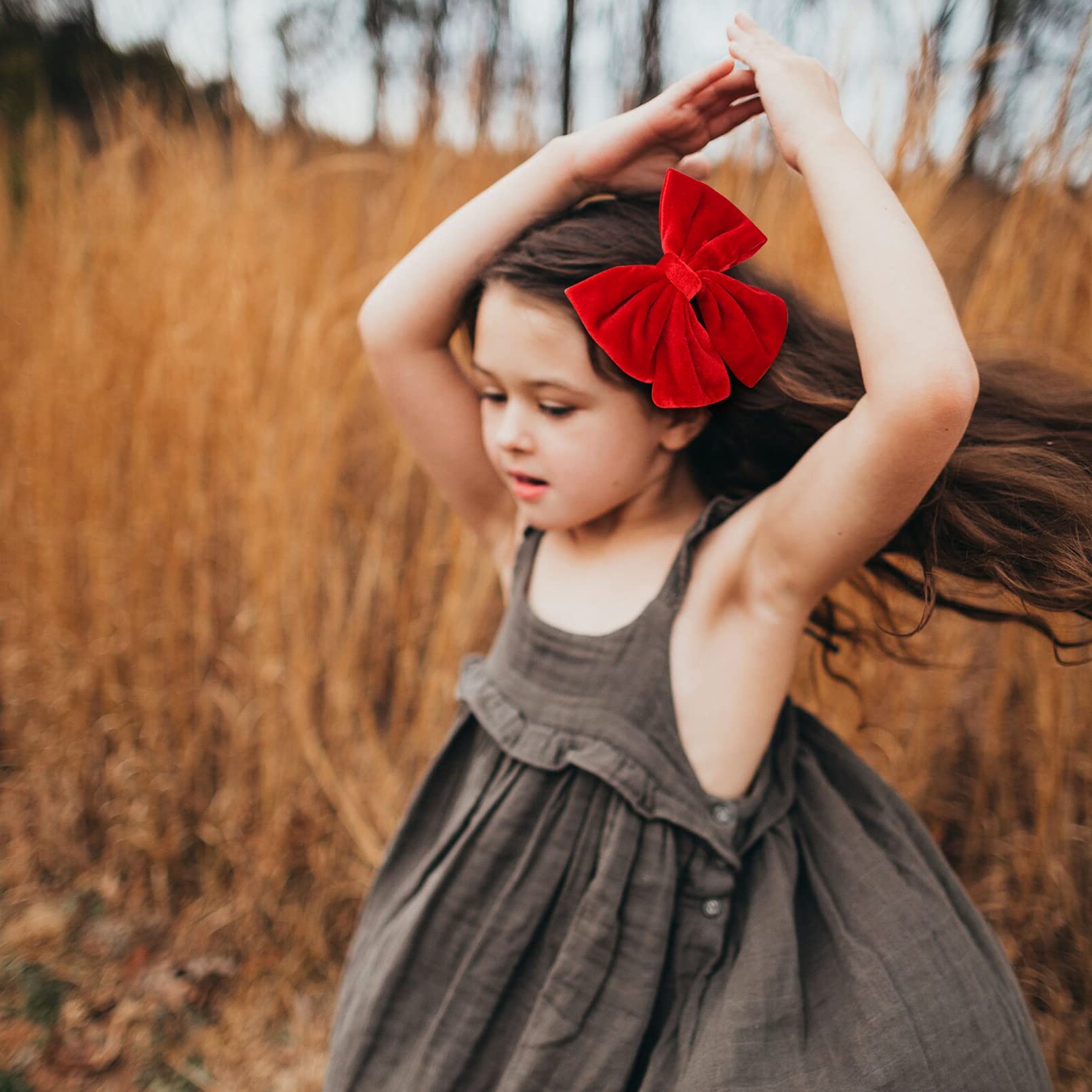 Velvet Hair Bows for Girls - 6 Inch Big Red Fall Hair Clips (2PCS) - Alligator Clips for Toddlers, Teens & Kids - Perfect for School, Parties & Photo Shoots