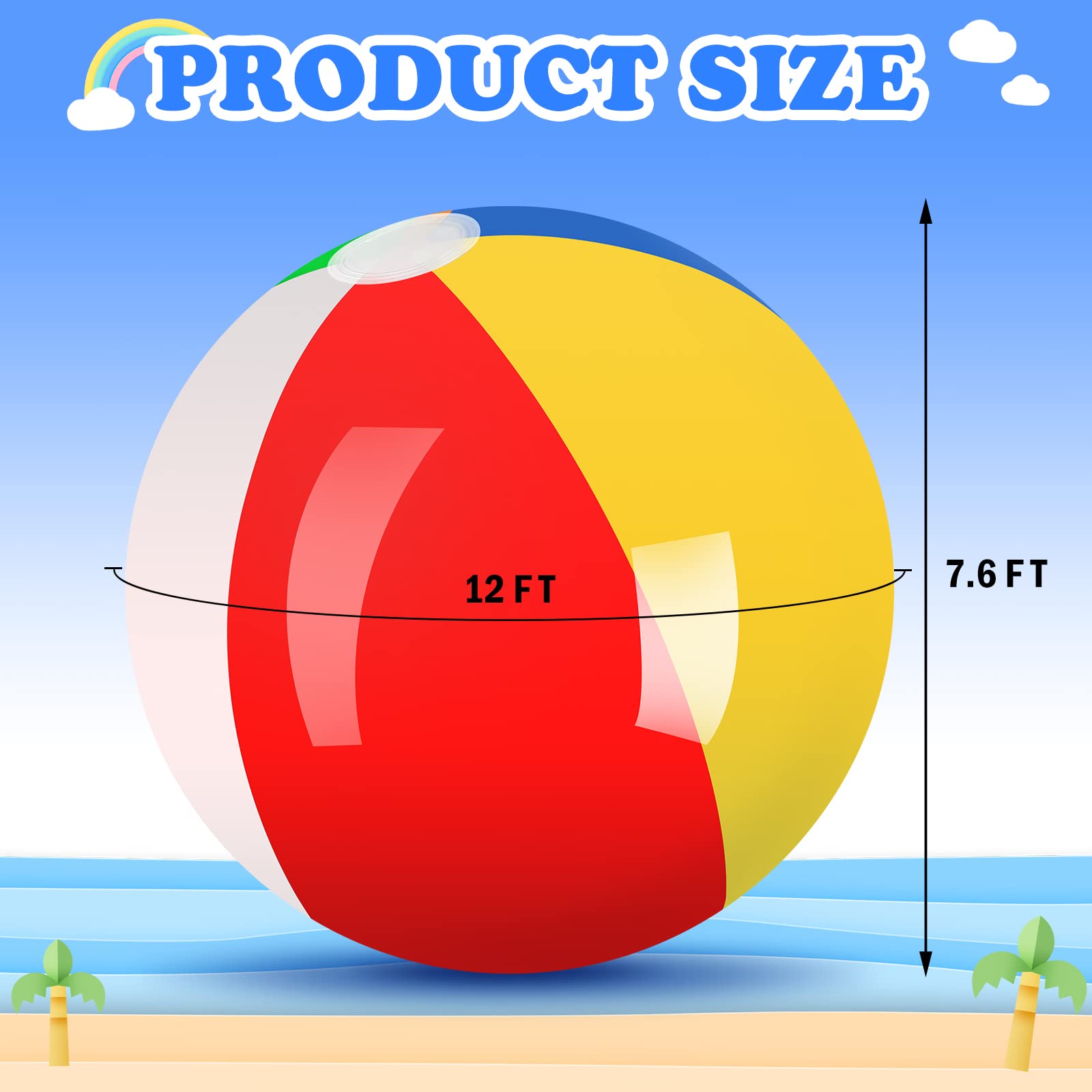 12 Foot Giant Inflatable Beach Ball - Jumbo Rainbow Pool Toy for Swimming, Water Games, Parties & Outdoor Decor | Perfect for Beach, Backyard, Pool Parties & Summer Fun