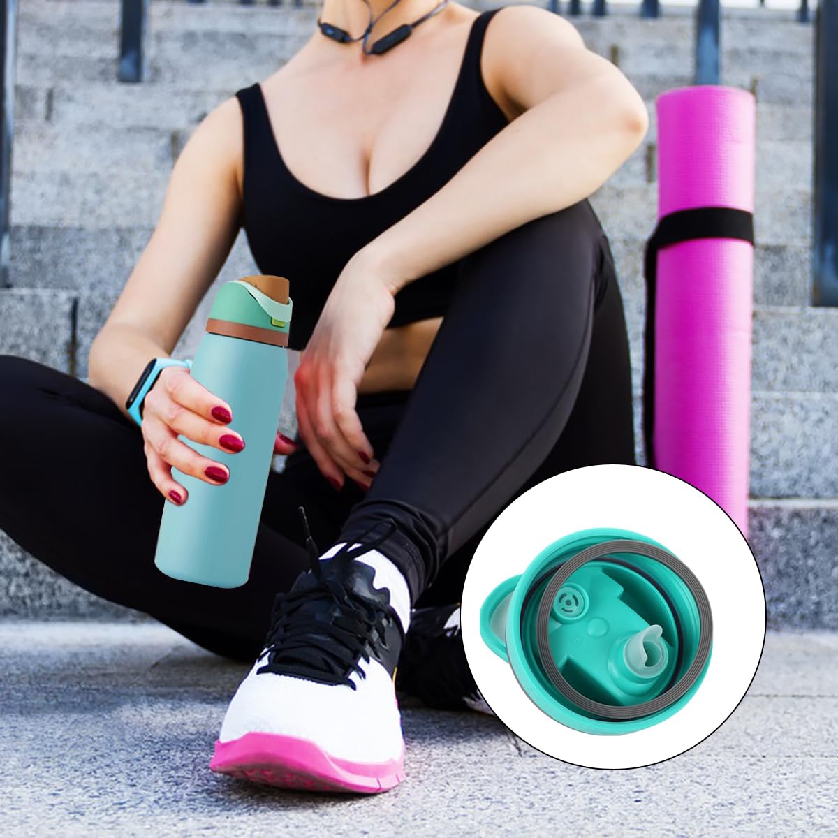 6 Pcs Owala FreeSip Water Bottle Gasket Replacement Kit with Brush - for Stainless Steel Cups, Home & Gym Use