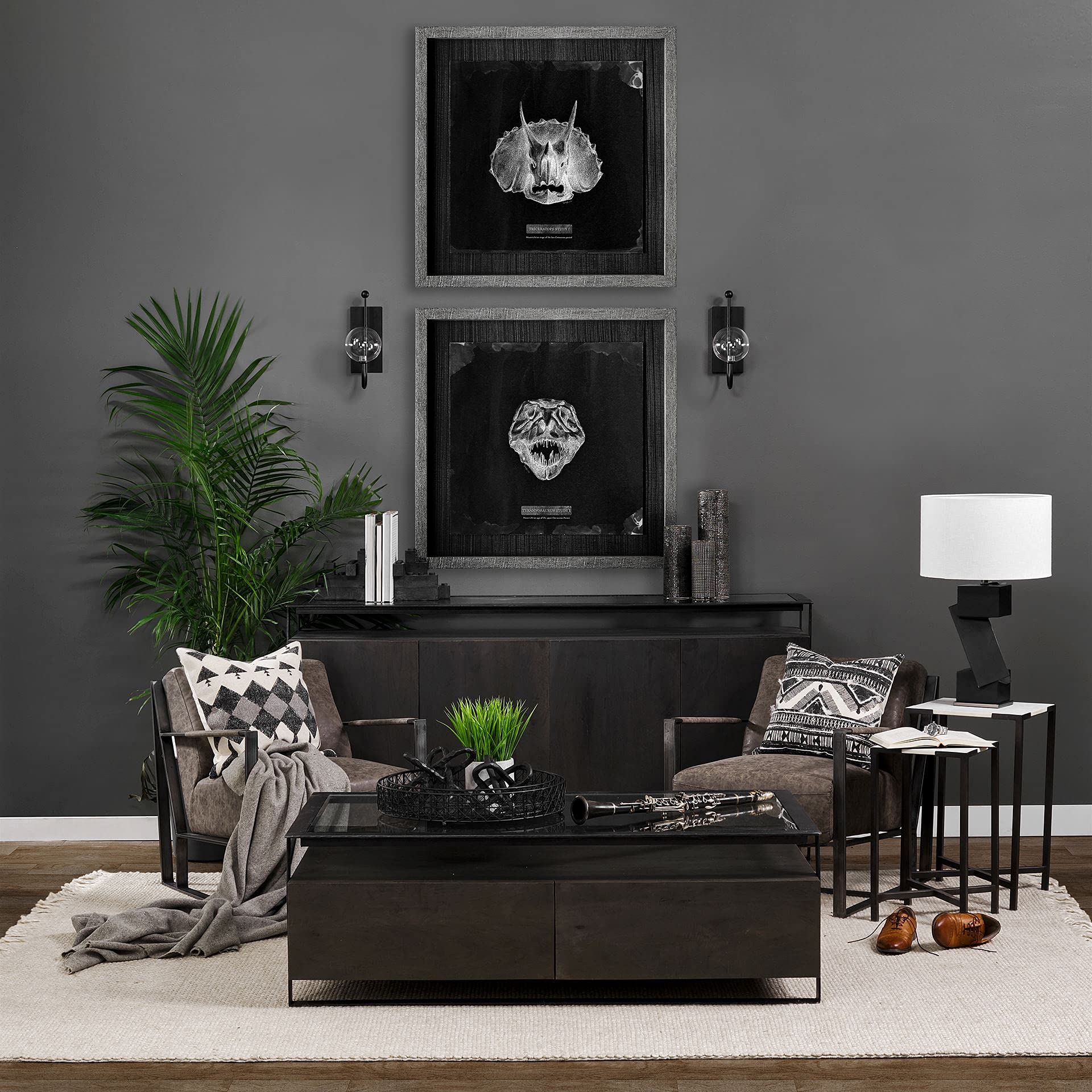 Mercana Kona II Medium Black Side Table with Gold Ceramic Vase - Modern End Table for Living Room, Bedroom & Office Decor