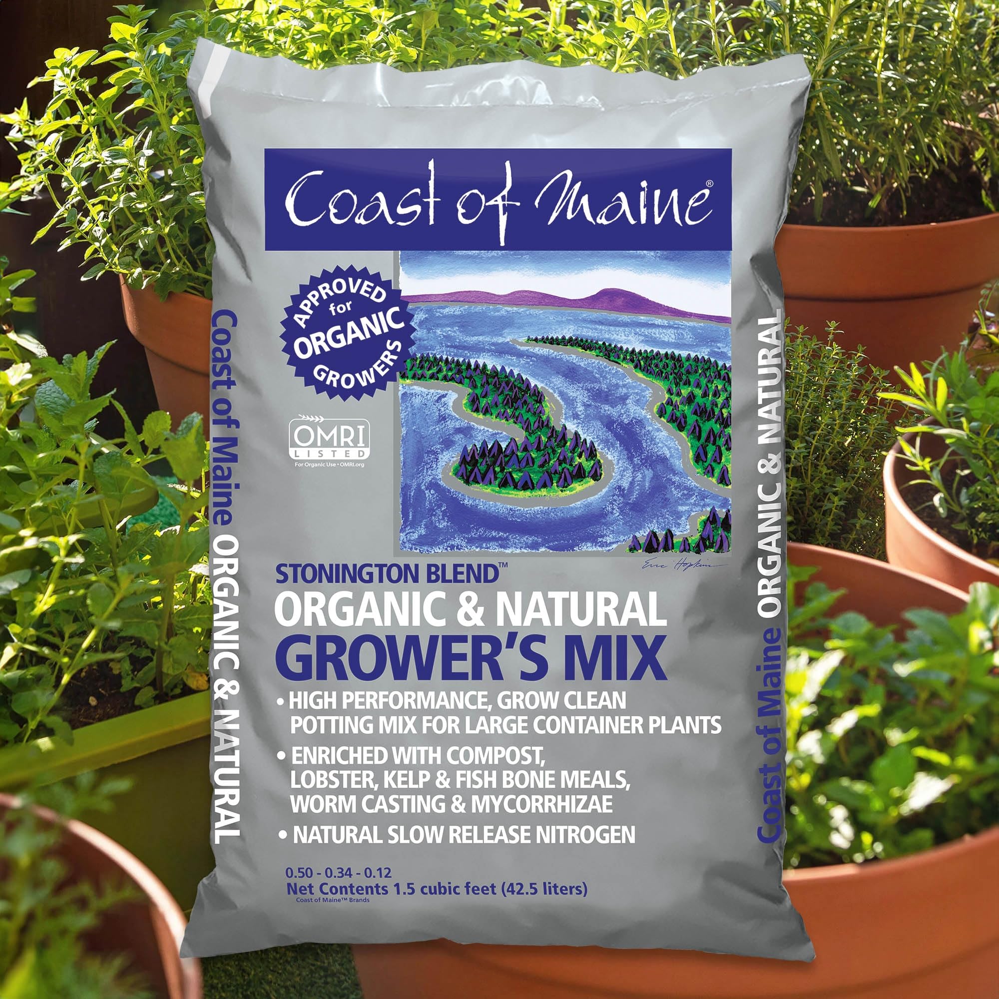 Organic Stonington Blend Grower's Mix by Coast of Maine - 1.5 cu ft (Pack of 2) - All-Natural Potting Soil for Large Container Plants, Vegetables, Flowers & Indoor Gardening