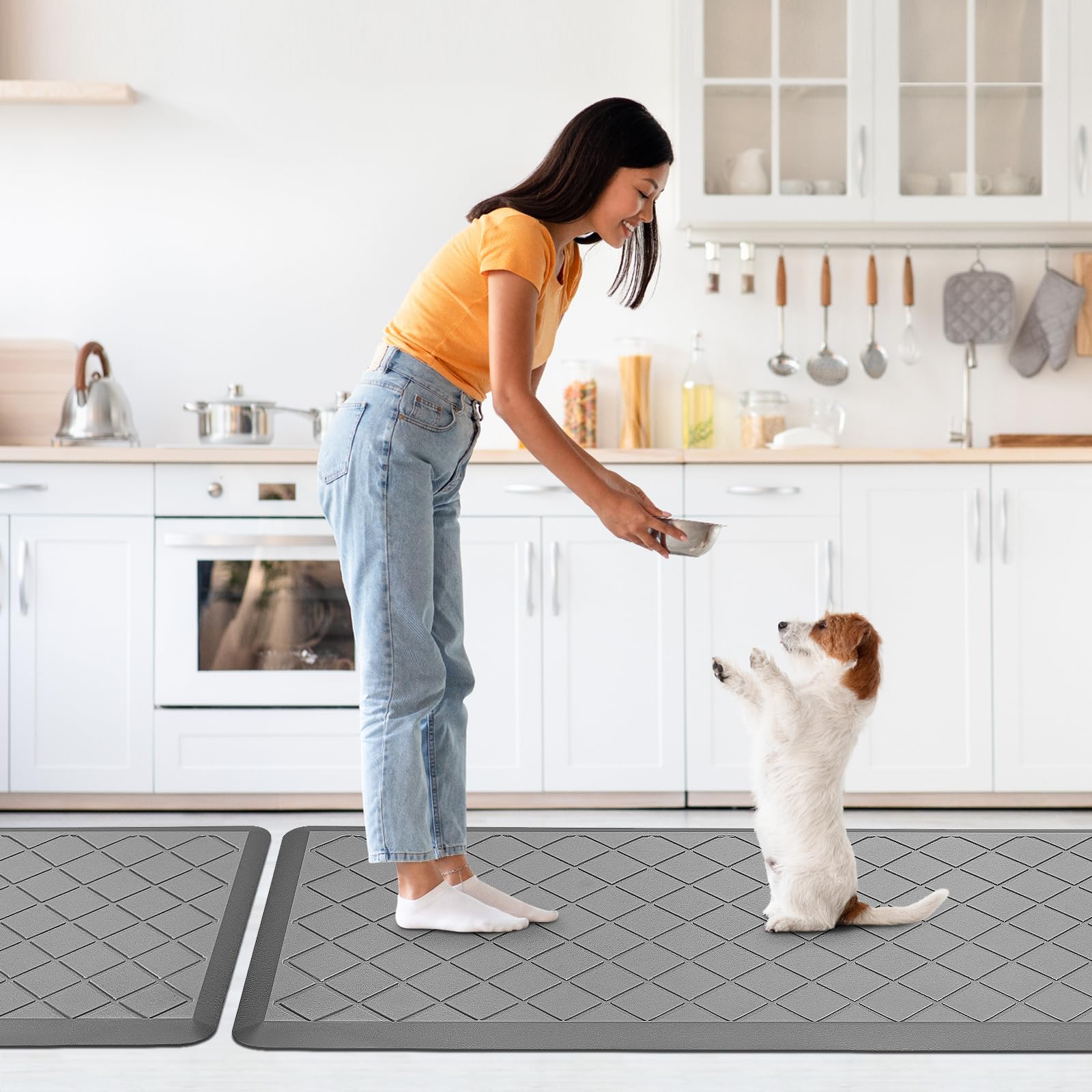**2-Pack Anti-Fatigue Kitchen Mats with Non-Slip Backing – Cushioned, Ergonomic Floor Mats for Standing Comfort in Home Kitchen, Office, Sink & Laundry Areas (Grey) – Perfect for Cooking, Dishwashing & Long Work Hours**