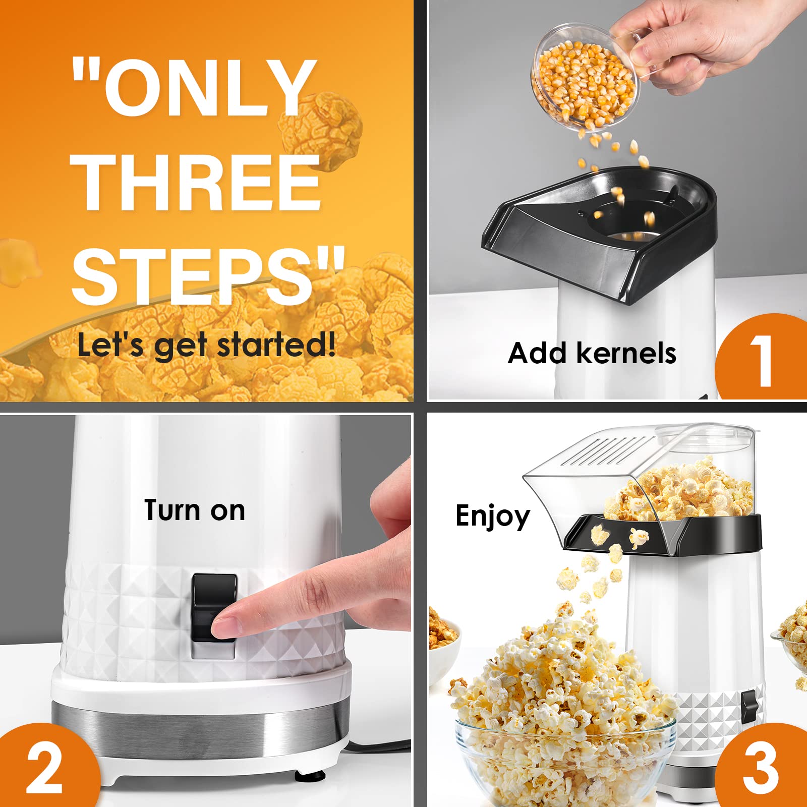 1200W Fast Electric Hot Air Popcorn Maker Machine - 4.5 Quart Capacity, ETL Certified & BPA-Free, Includes Measuring Cup - Perfect for Movie Nights, Family Gatherings, Kids Parties, and Healthy Snacking at Home