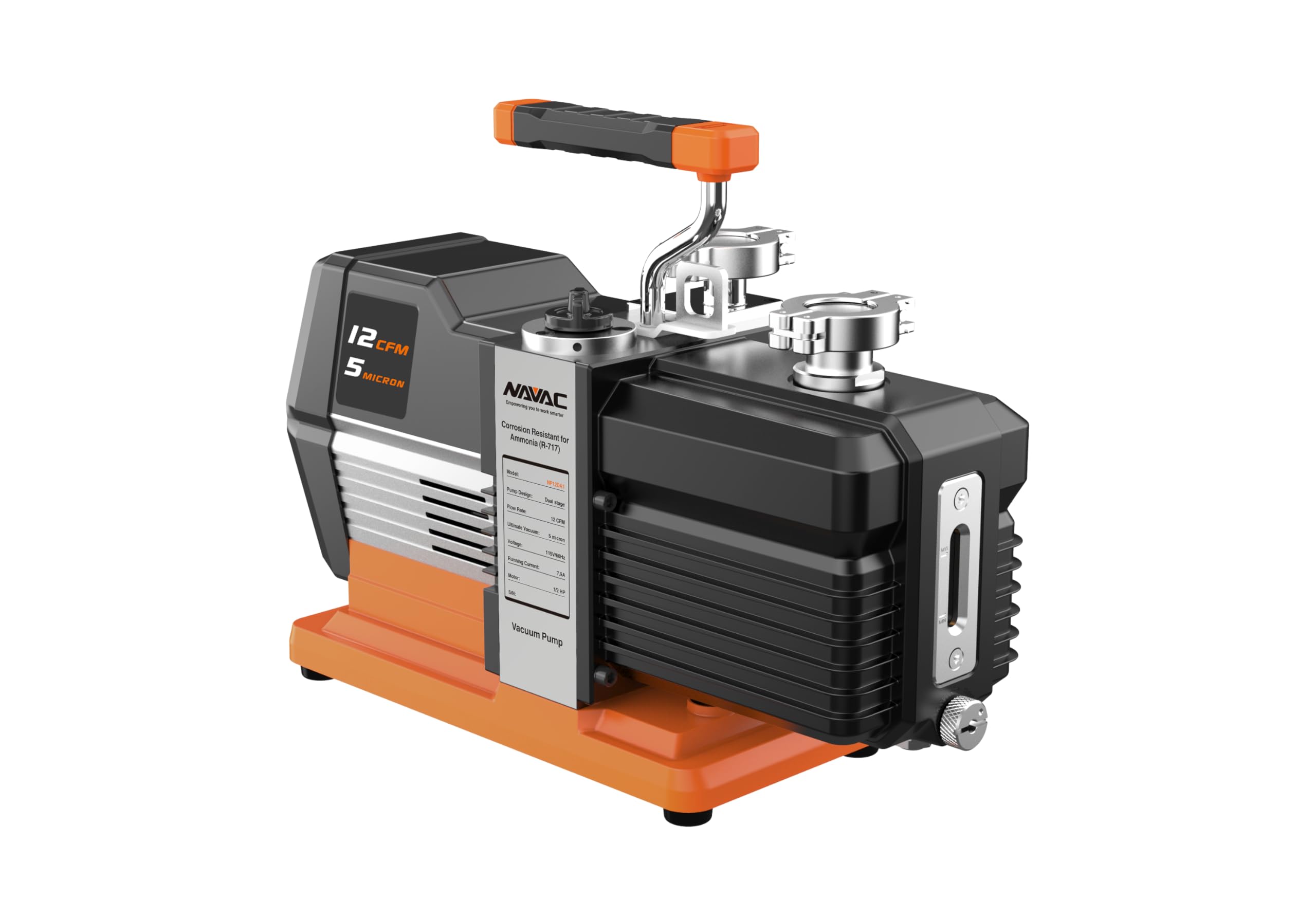 NAVAC NP12DA1 Ammonia Vacuum Pump - Corrosion-Resistant HVAC Tool for R-717 Refrigerant | 12 CFM Dual-Stage Industrial Vacuum Pump | Achieves 5 Microns Vacuum | 1-Year Warranty | Ideal for Commercial Refrigeration & AC System Maintenance