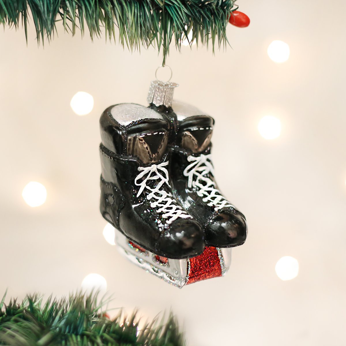 Old World Christmas 2020 Hockey Skates Glass Blown Ornament - Handcrafted Christmas Tree Decor for Holiday Home & Winter Sports Fans