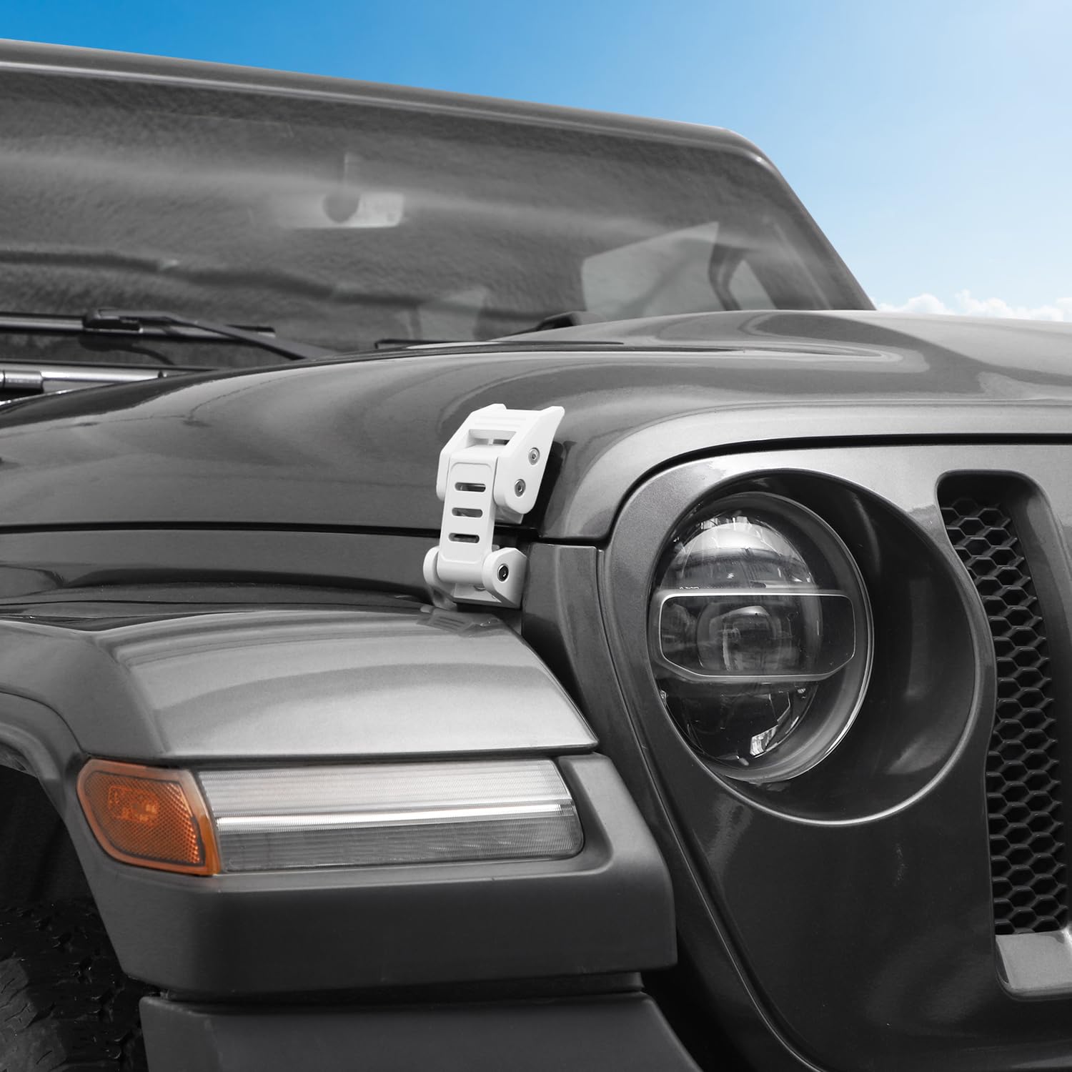 Stainless Steel Hood Latch Kit for 2007-2018 Jeep Wrangler JK/JKU & 2018-2025 JL/JLU/Gladiator JT - Durable White Exterior Accessories for Off-Roading & Jeep Upgrades