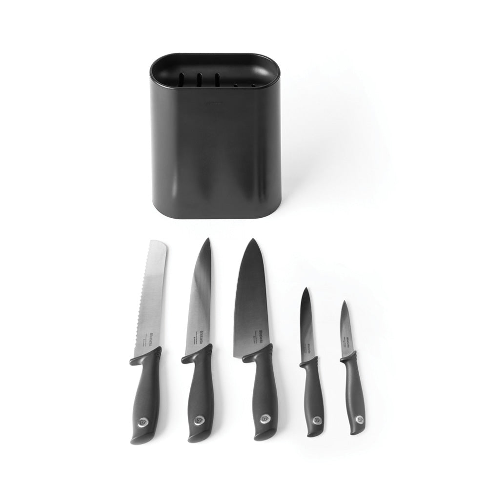 Premium 8-Piece Knife Block Set with Dark Grey Wood Stand - Perfect for Home Kitchen, Professional Chefs & Cooking Enthusiasts