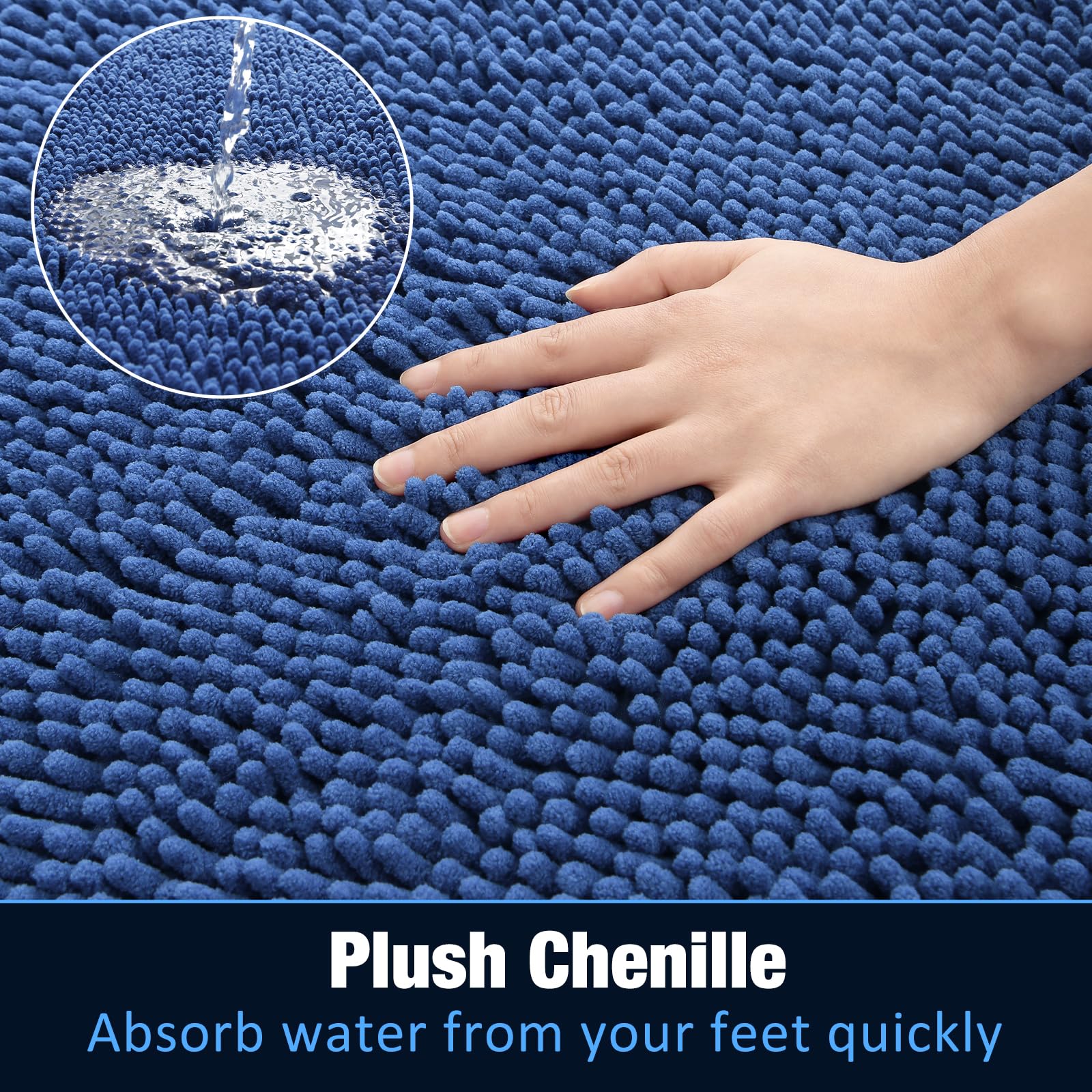 Premium Luxury Bathroom Rug - 24x60 Inch Shaggy Bath Mat, Soft Plush Chenille Absorbent & Non-Slip, Machine Washable for Bathroom & Shower - Blue | Perfect for Spa-Like Bathrooms, Master Suites & Cozy Home Decor
