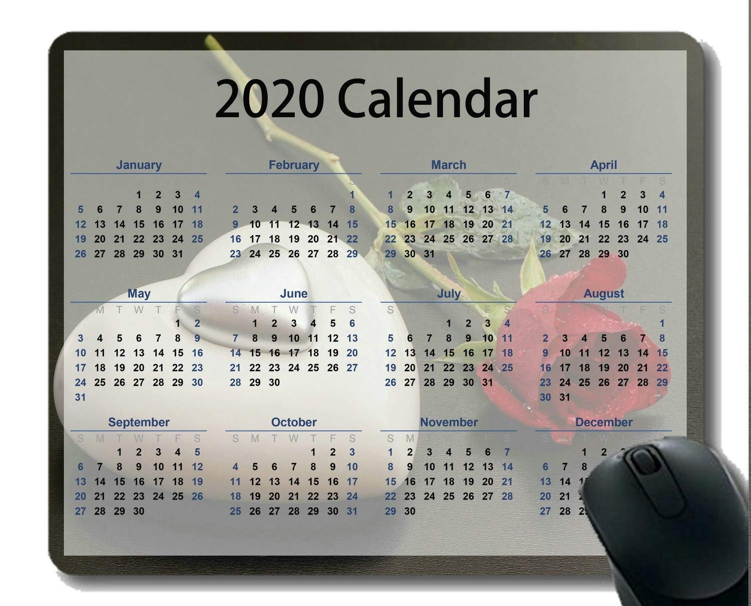 2020 Non-Slip Mouse Pad with Red Rose Still Life Design - Stitched Edge for Office & Gaming Use