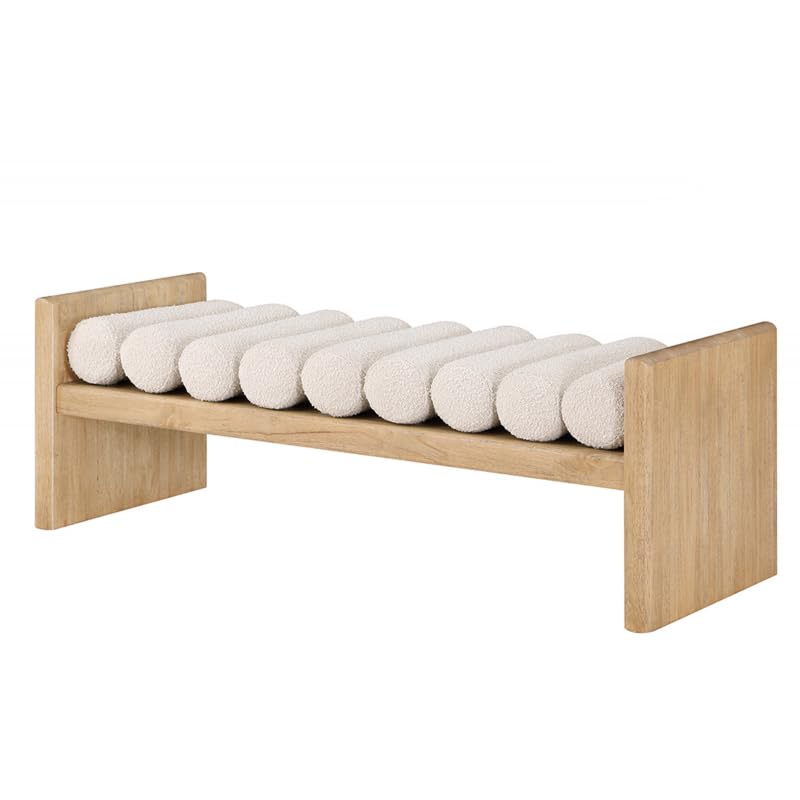 Modern Solid Wood Bench with Cream Boucle Seat - Contemporary Kitchen, Dining Room, Entryway, Bedroom & Waiting Room Bench (Natural, 52