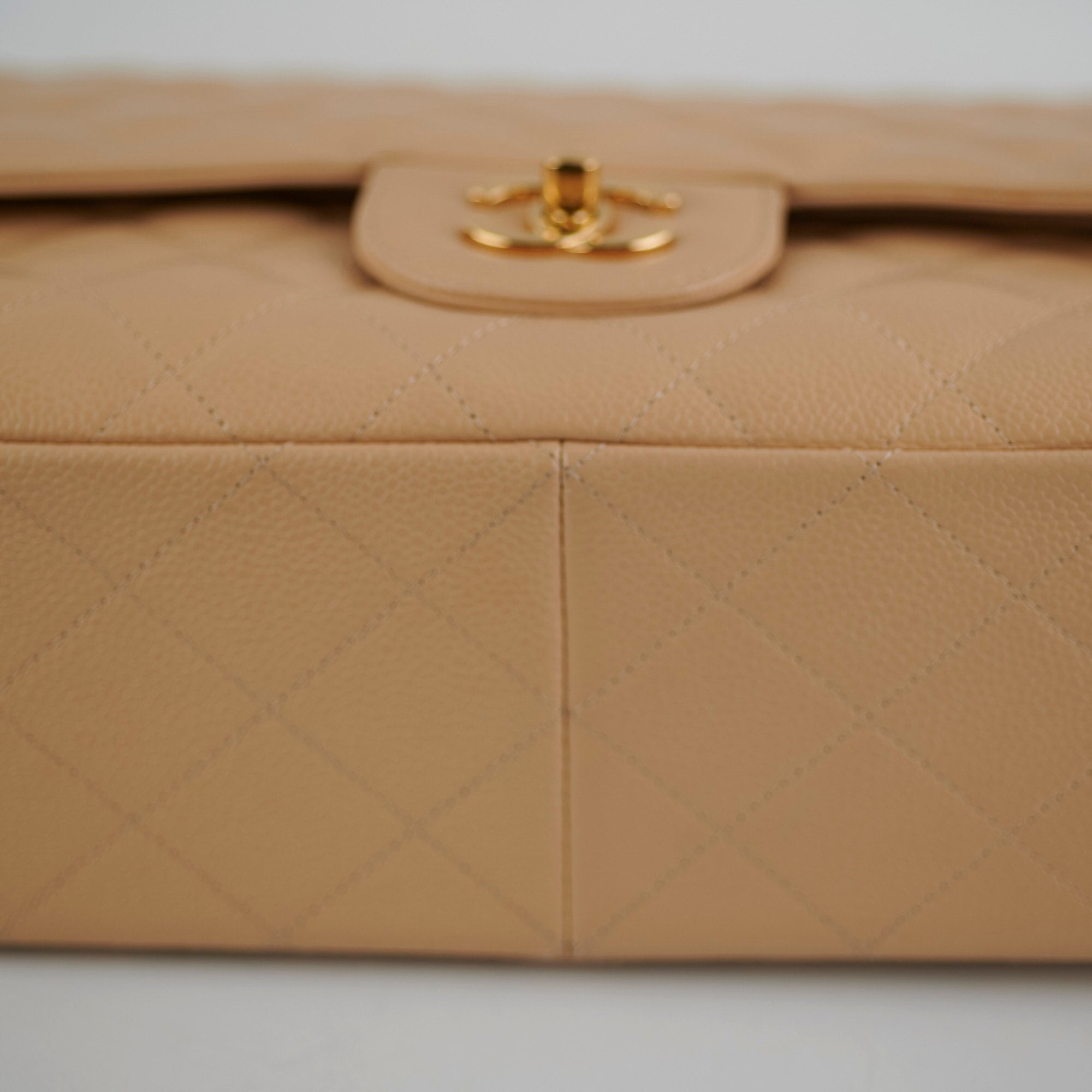 Chanel Classic Flap Jumbo Bag in Caviar Leather Beige - Luxury Designer Handbag for Women, Perfect for Work, Evening Events & Everyday Use
