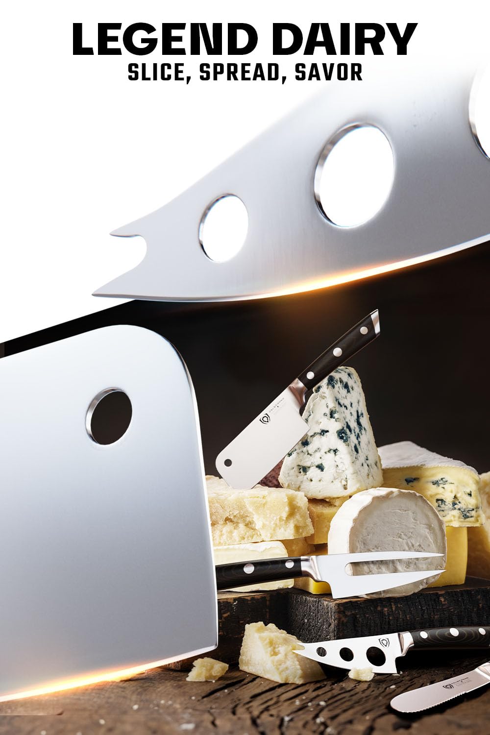 Premium Dalstrong Charcuterie & Cheese Knife Set - 4-Piece Gladiator Series Elite with Mini Cleaver, Serrated, Round-Tip & Forked Knives - G10 Handle for Soft & Hard Cheese - NSF Certified - Perfect for Charcuterie Boards, Cheese Platters & Gourmet Entertaining