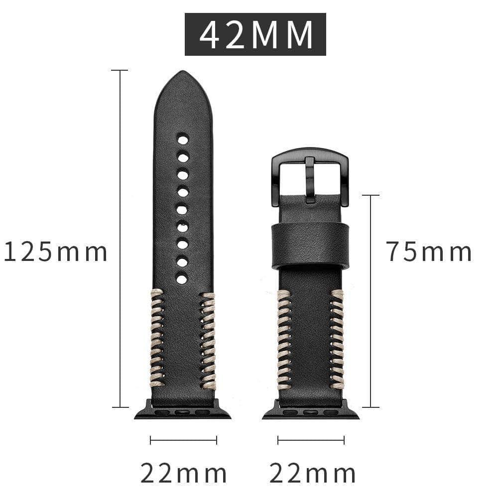 Genuine Leather Handmade Fish Bone Apple Watch Band for Series 6/5/4/3/SE - 44mm & 38mm Sizes - Perfect for Work, Gym & Everyday Wear