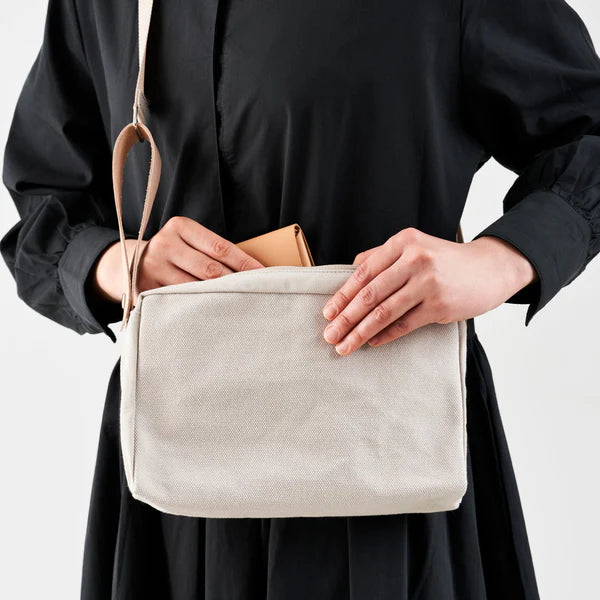 Kurashiki Hampu Canvas 2-Way Handbag & Shoulder Pouch - Bluish Gray Japanese Canvas Crossbody Bag for Women | Perfect for Work, Travel & Everyday Use