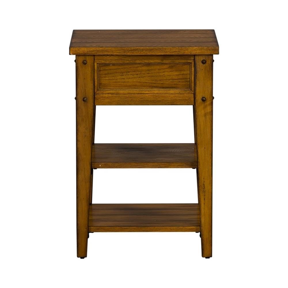Pemberly Row Farmhouse Wood and Brass Side Table - Golden Oak Finish - Perfect for Living Room, Bedroom, or Office Accent Table