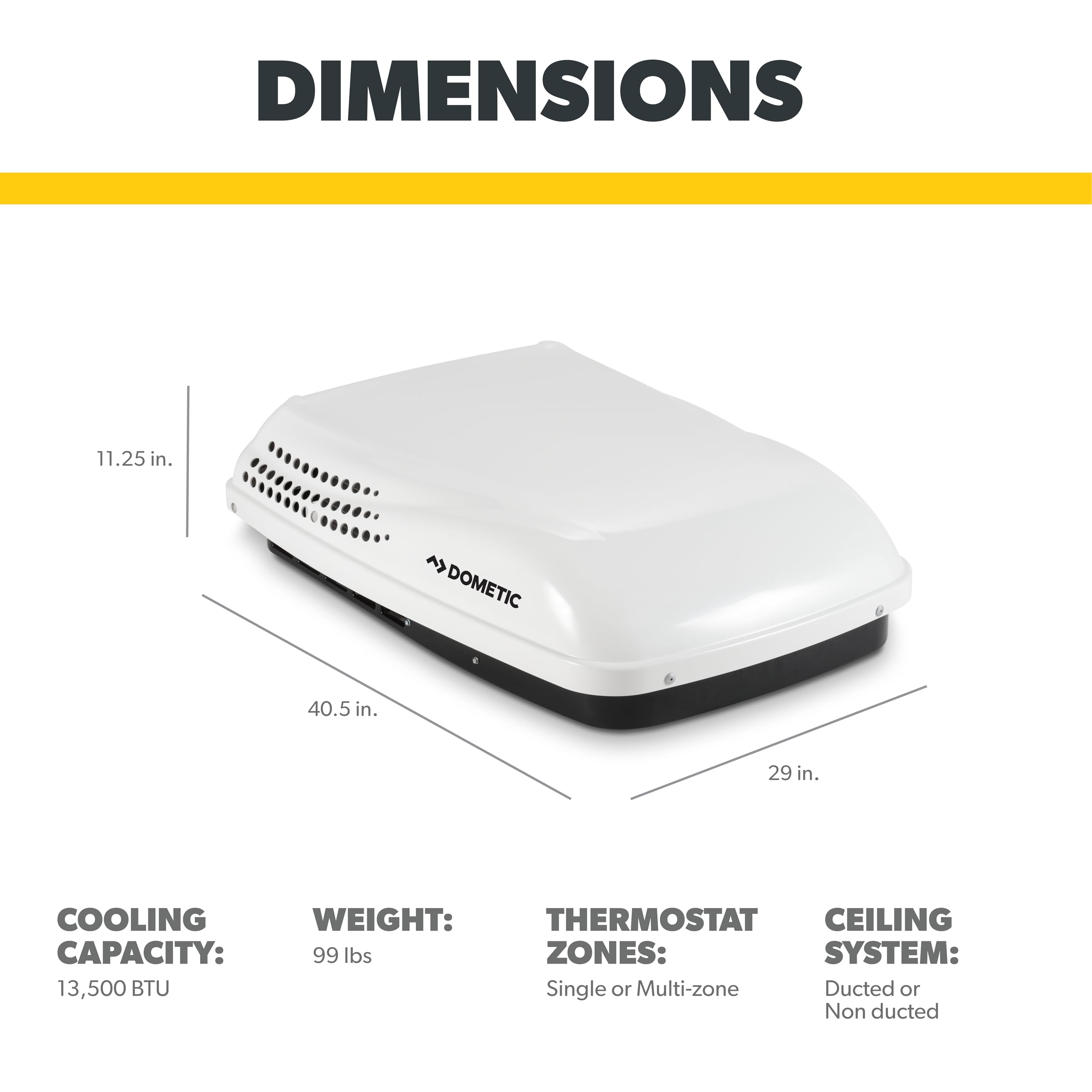 Dometic Penguin II High Efficiency Low Profile Rooftop RV Air Conditioner - 13.5K BTU Cooling Unit for Ducted or Non-Ducted Applications - Polar White - Perfect for RV, Camper, and Travel Trailer Cooling Needs
