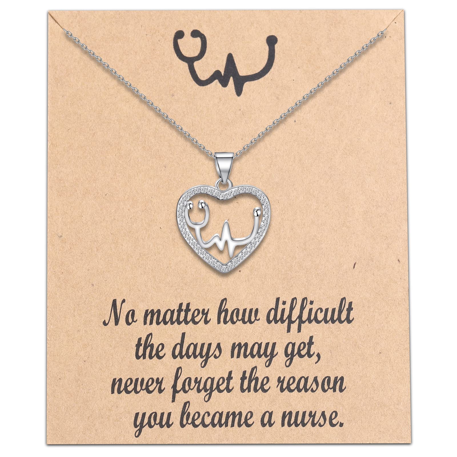 BNQL Nurse Gifts - Sterling Silver Stethoscope Heart Necklace for Nurses, Nursing Students & Coworkers | Inspirational Graduation Jewelry Gift for Women | Perfect for Clinical Shifts, White Coat Ceremonies & Appreciation Events