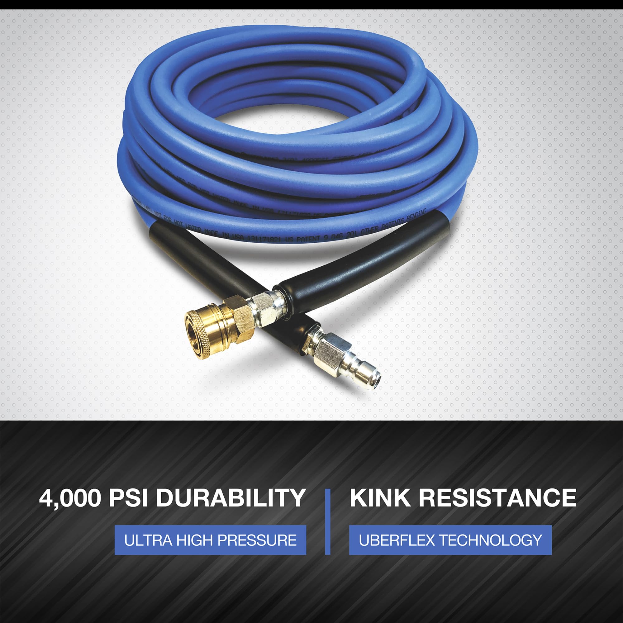 ProPulse UberFlex Nonmarking Pressure Washer Hose - 4000 PSI, 50ft x 3/8in Heavy Duty Rubber for Car Washing, Driveway Cleaning & Outdoor Use