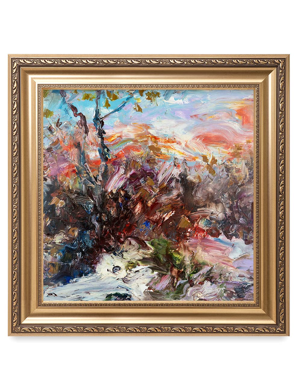 DECORARTS - David Ma Picnic Spot Abstract Landscape Wall Art Print - 26x26 Inch Giclee Canvas in Golden Frame - Ready to Hang for Living Room, Bedroom & Office Decor