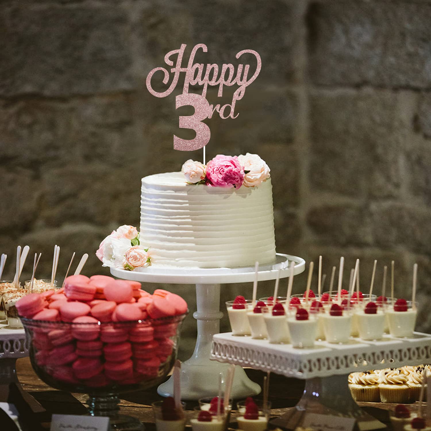 LINGTEER Happy 3rd Birthday Cake Topper - Cheers to Three Years Old Party Decorations, Centerpiece & Gift Sign for Toddler Birthday Celebrations | Perfect for Cake Decor, Dessert Table & Photo Backdrops