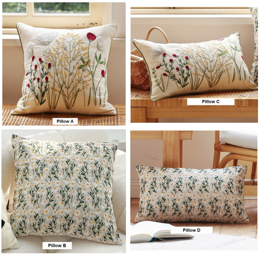 Farmhouse Style Embroidered Floral Cotton Pillow Covers - Decorative Throw Pillows for Couch, Sofa & Bedroom - Spring Home Decor Accent Pillows for Living Room, Bedroom & Farmhouse Decor