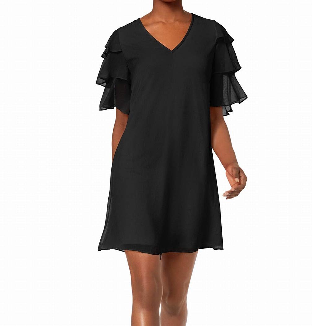Calvin Klein Women's Tiered Sleeved V-Neck Chiffon Shift Dress - Elegant Casual & Party Wear for Women | Perfect for Office, Date Night & Special Occasions
