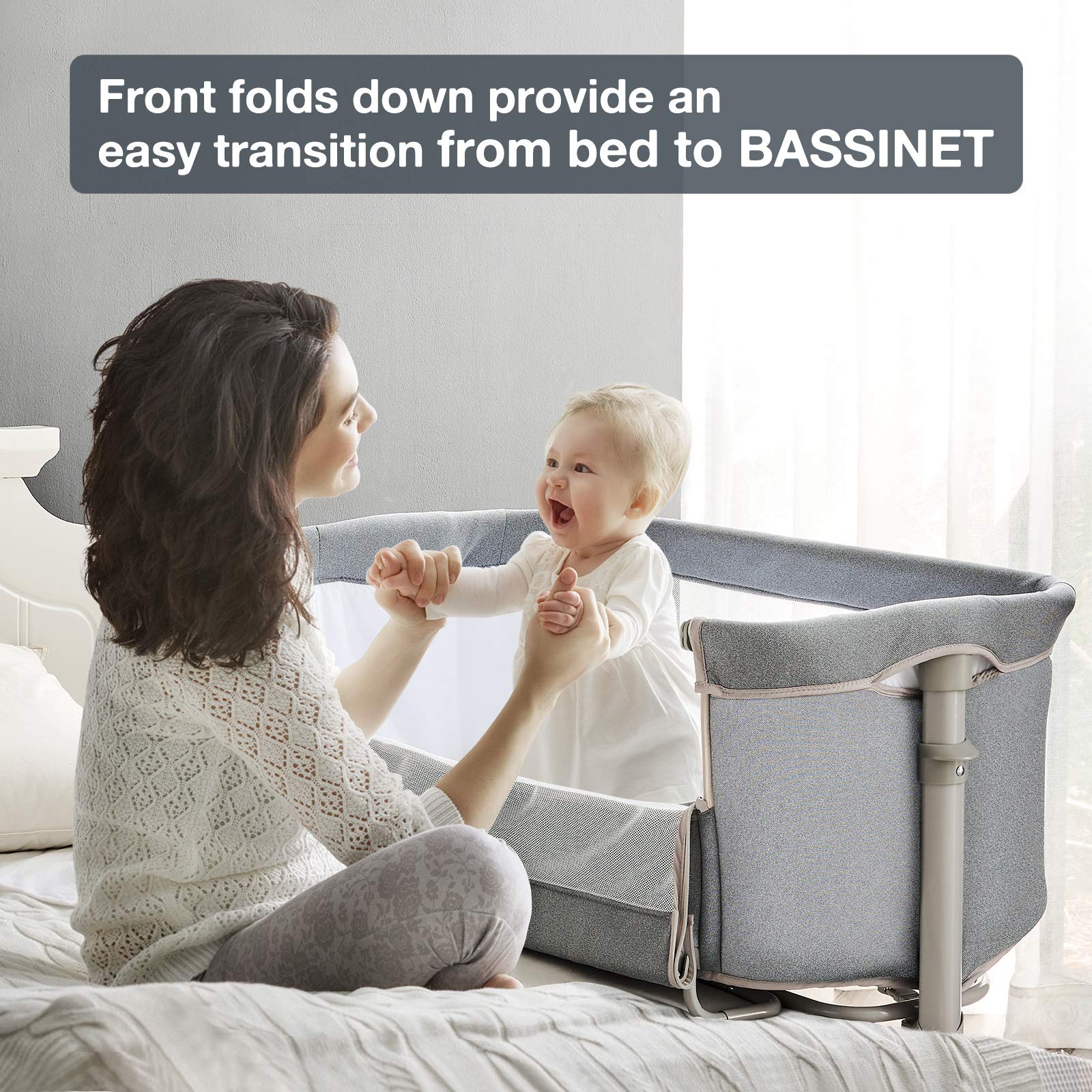 RONBEI Adjustable Baby Bassinet Bedside Sleeper - Easy to Assemble Crib for Newborns & Infants | Portable Nursery Bed with Height Adjustment | Perfect for Co-Sleeping, Bedroom & Nursery Room
