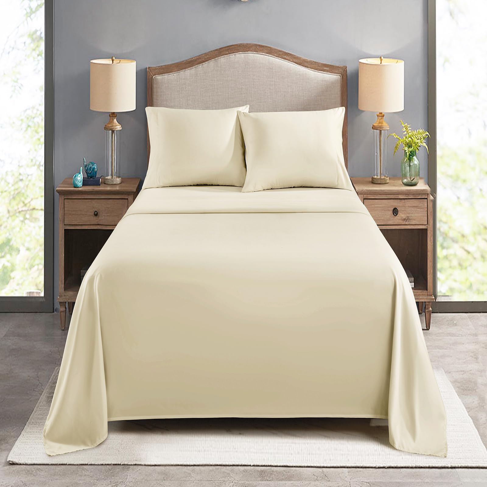 Soft Microfiber Twin Flat Sheet Set - Pack of 6 Beige Bed Sheets for Home, Hotel & Salon Use - Breathable & Wrinkle-Resistant Bedding for Comfortable Sleep