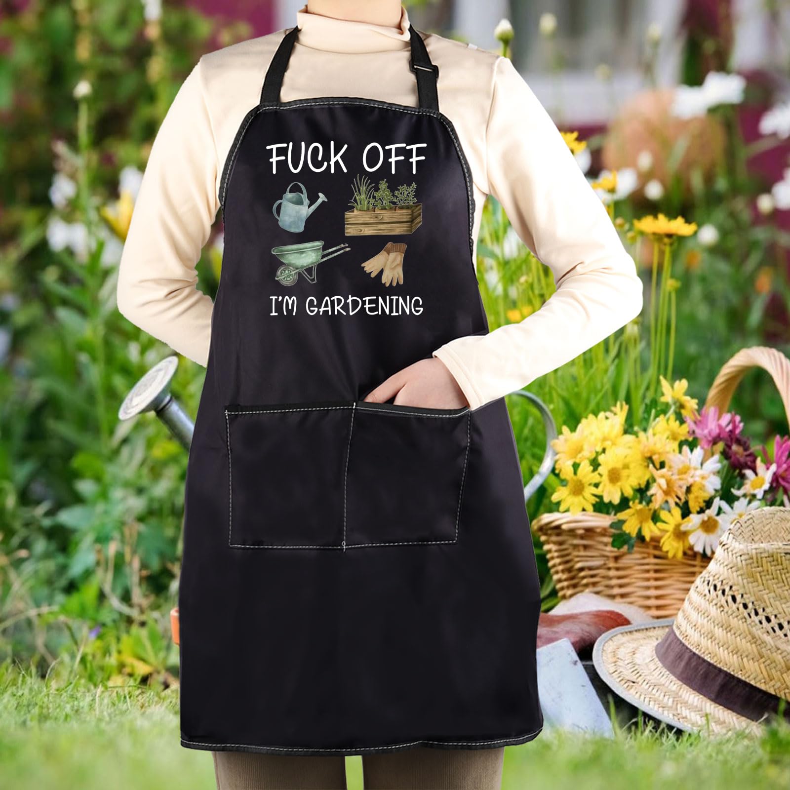 WCGXKO Gardening Apron - Funny Plant Lover Gift for Women & Gardeners - Durable Workwear for Planting, Weeding & Outdoor Activities