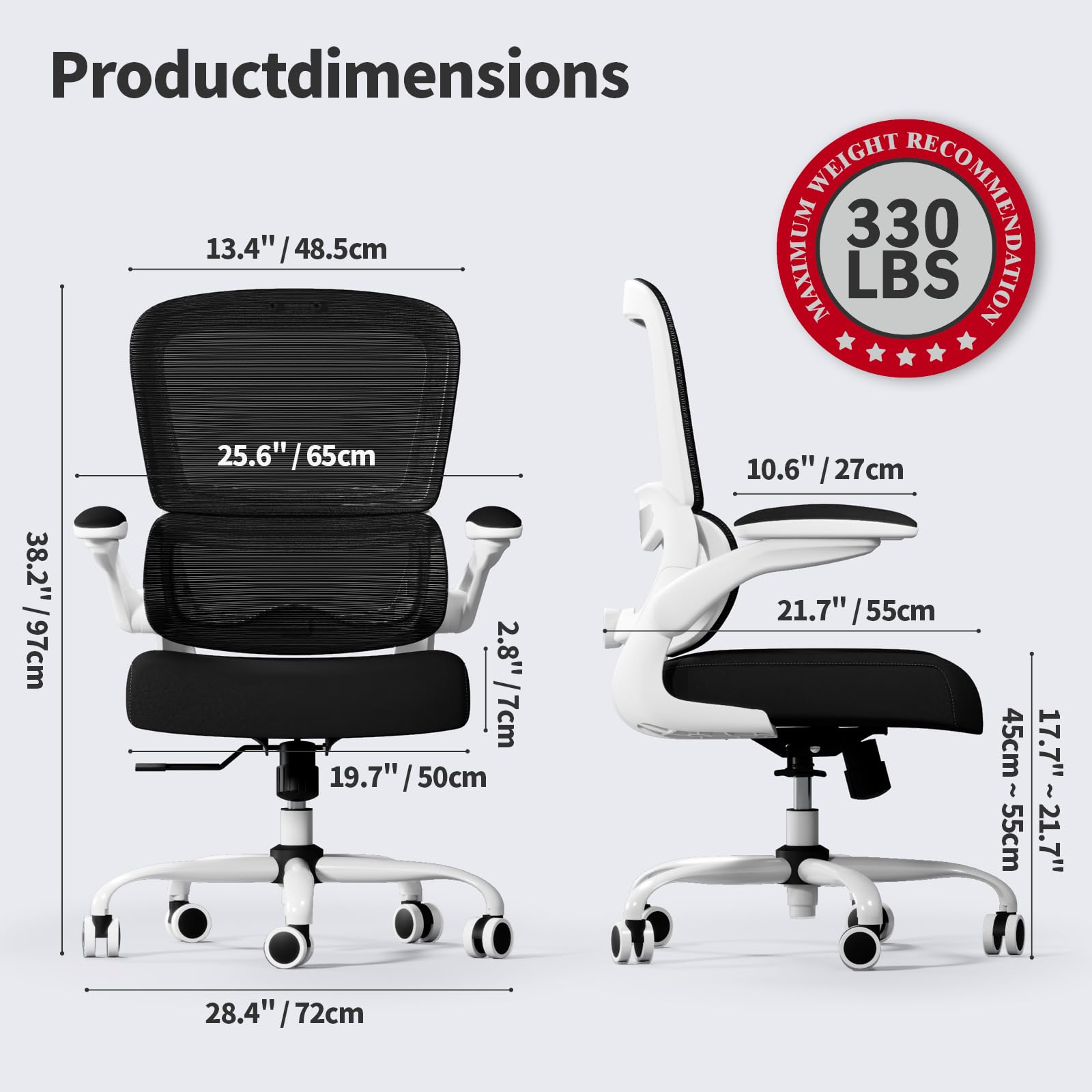 Ergonomic Mesh Office Chair with Wheels - Adjustable Height Swivel Task Chair for Home & Office Workspace (Black/White) - Perfect for Long Hours Sitting, Computer Work & Video Conferencing