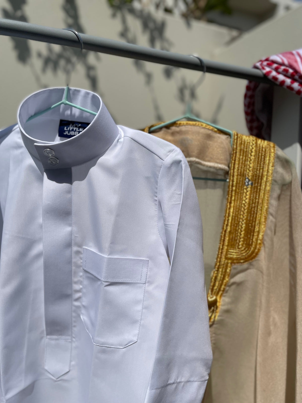 Premium Baby Boy Thobe Gift Set - Beige Bisht for 0-12 Months | 4-Piece Outfit for Newborns, Eid, Baptism & Special Occasions