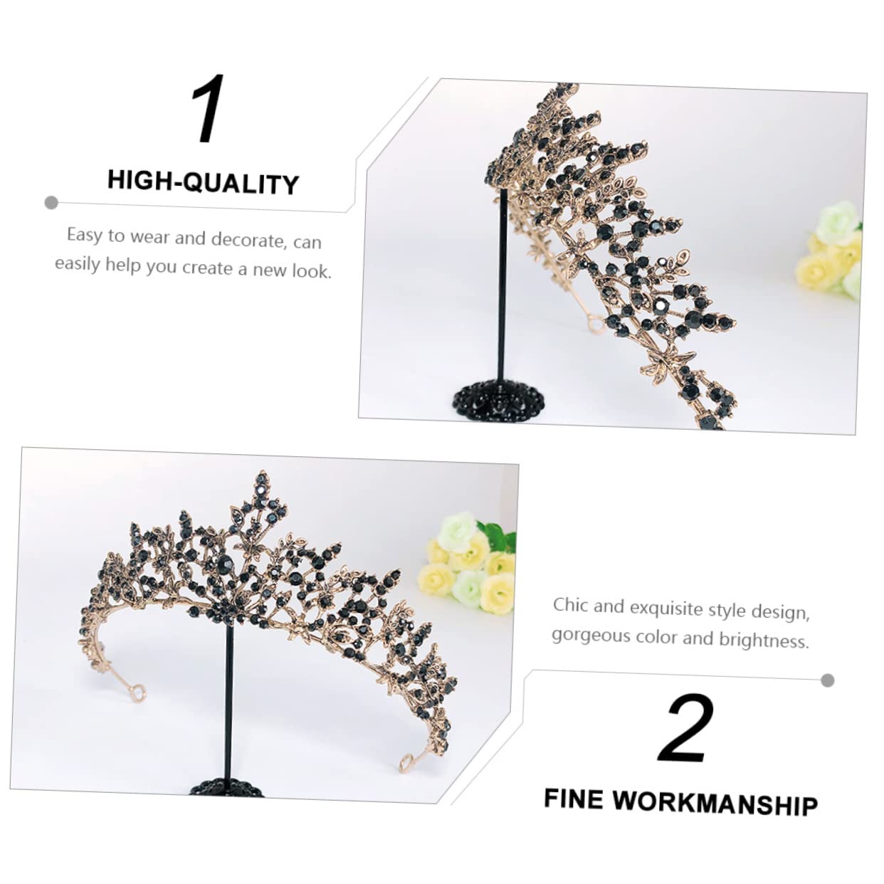 Beaupretty 2-Piece Black Crown Tiara Set - Vintage Bridal Headpiece, Elegant Princess Wedding Headdress, European Alloy Jewelry for Brides, Bridesmaids, and Prom Queens - Perfect for Weddings, Pageants, and Special Occasions