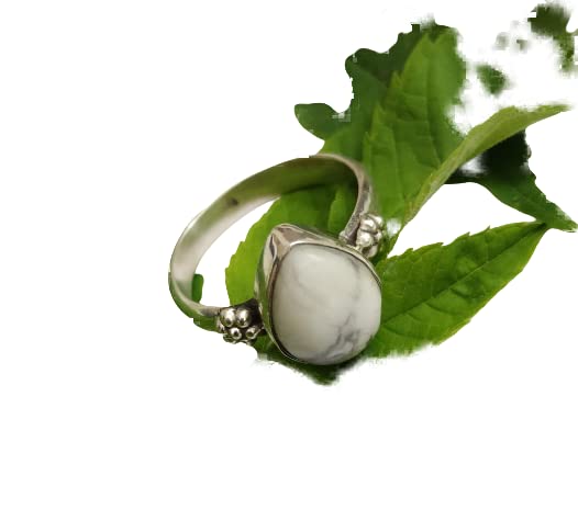 White Howlite Sterling Silver Teardrop Ring - Dainty Boho Style Promise Ring with Healing Crystal, Buffalo & Turquoise Howlite - Perfect Bridesmaid Gift, Gypsy & Vintage Jewelry for Everyday Wear or Special Occasions