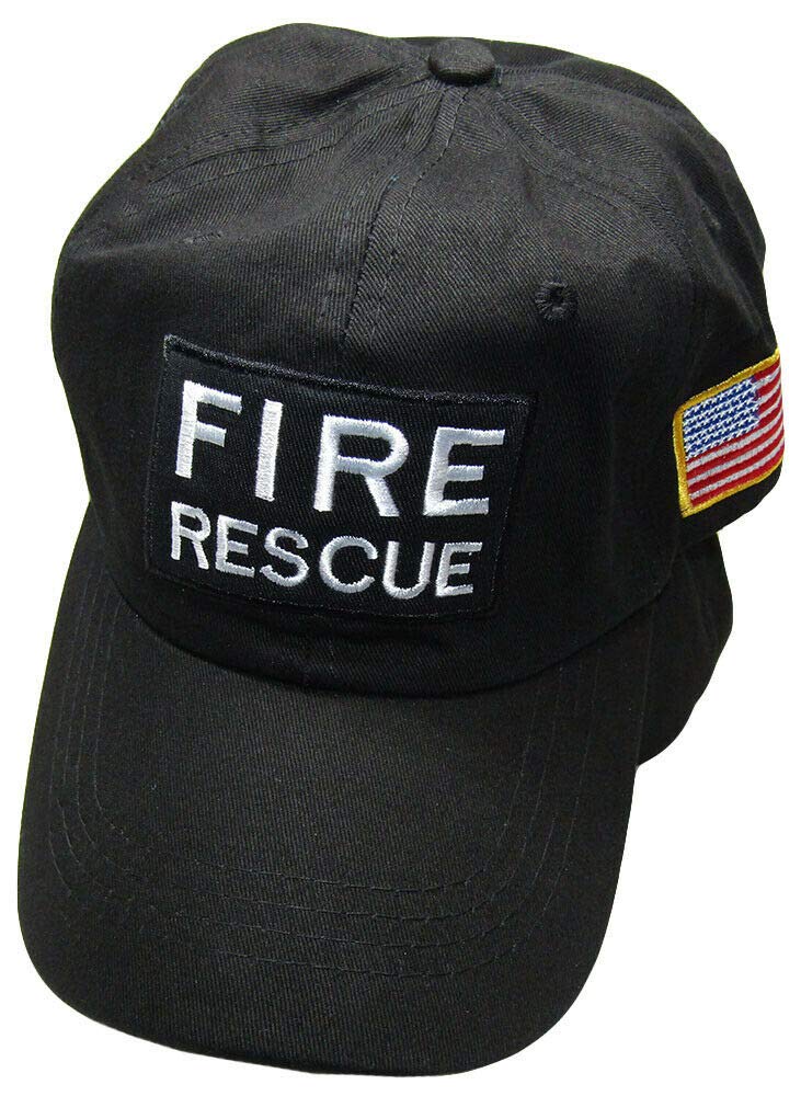 Trade Winds Fire Rescue Embroidered Baseball Cap with USA Flag Patch - Black Firefighter Hat for First Responders, EMS, and Fire Department Personnel
