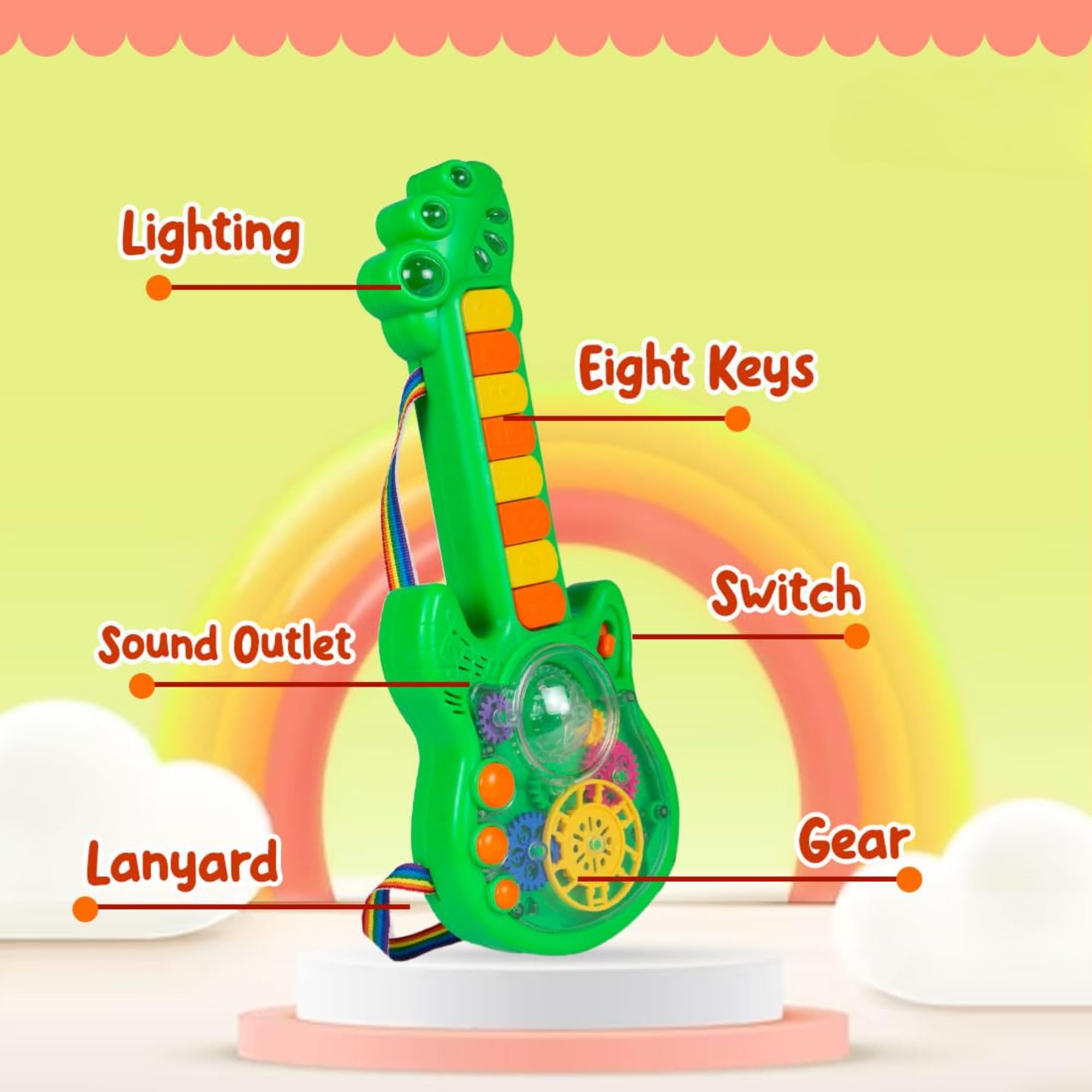Kid Kraze® Battery Operated Musical Toy Guitar with 8 Keys, 3D Gears & LED Light Effects - Best Gift for Kids, Toddlers, Boys & Girls - Perfect for Birthday Parties, Music Learning & Pretend Play