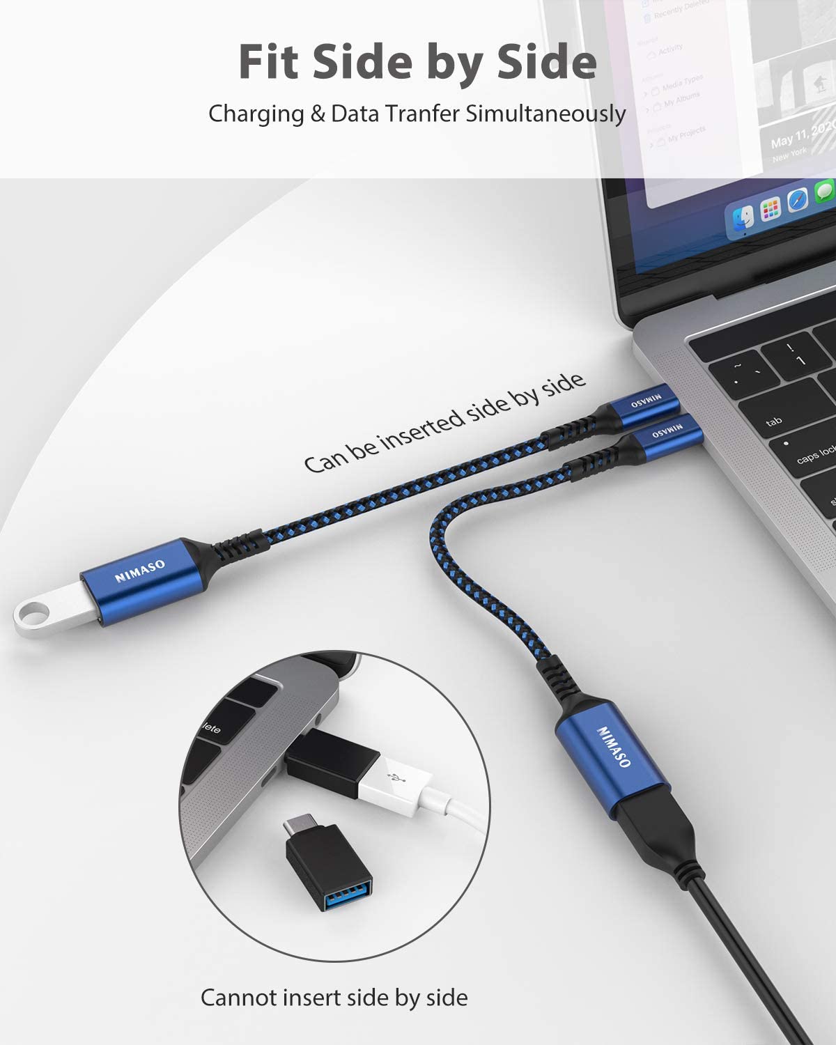 NIMASO USB C to USB 3.0 Adapter [2 Pack] - USB Type C to USB A Converter, Thunderbolt 3 OTG Cable Compatible with iPhone 15/Pro/Plus/Max, MacBook, iPad, Galaxy, Google Pixel - Perfect for Data Transfer & Charging